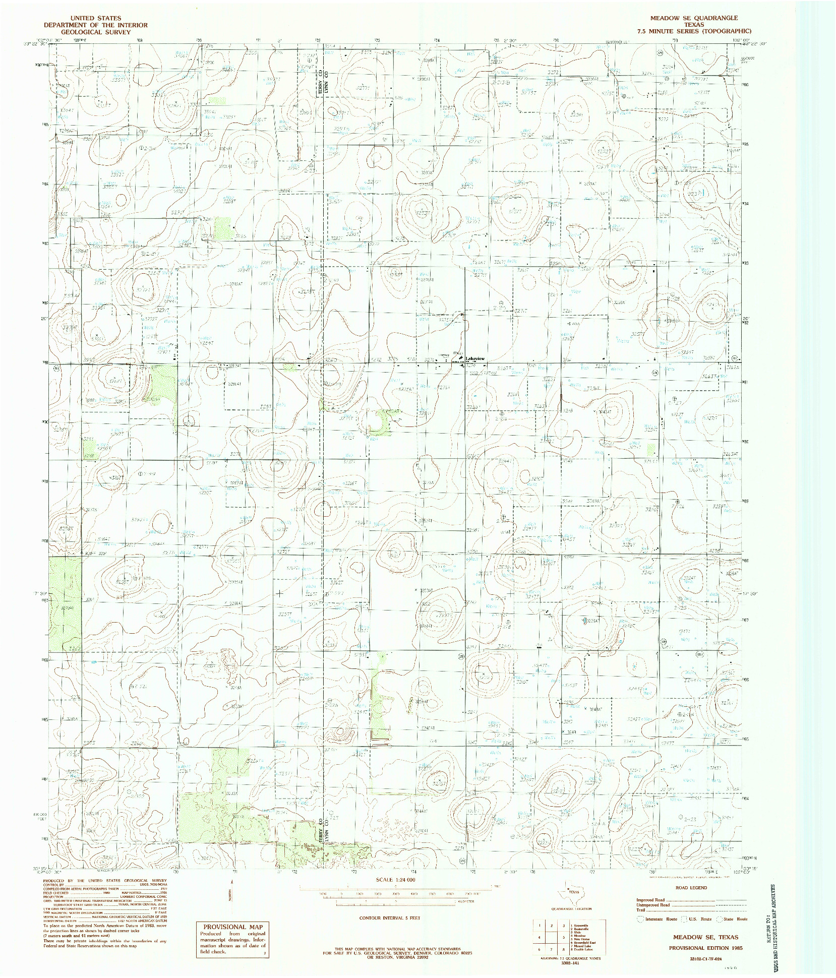 USGS 1:24000-SCALE QUADRANGLE FOR MEADOW SE, TX 1985