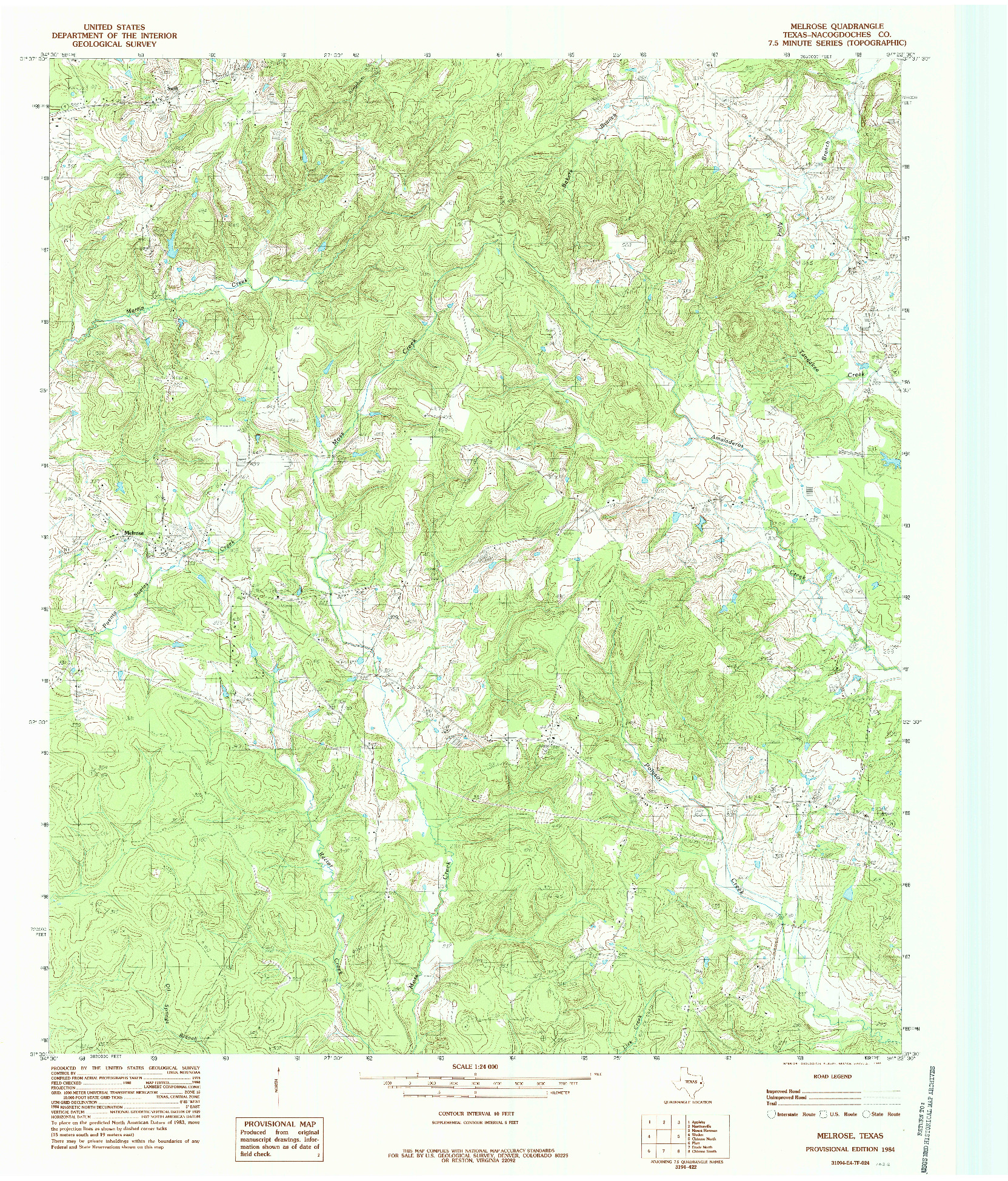 USGS 1:24000-SCALE QUADRANGLE FOR MELROSE, TX 1984