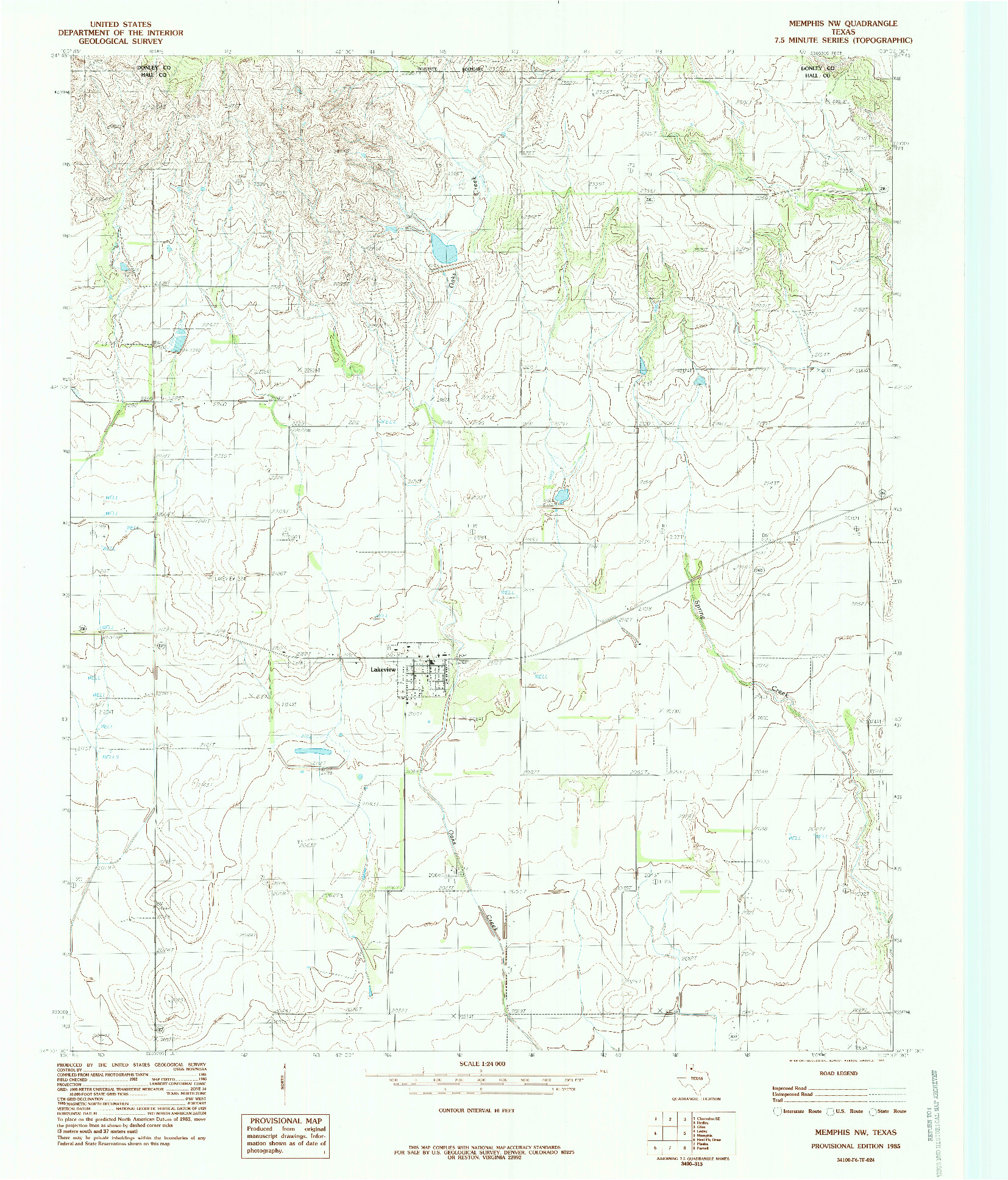 USGS 1:24000-SCALE QUADRANGLE FOR MEMPHIS NW, TX 1985