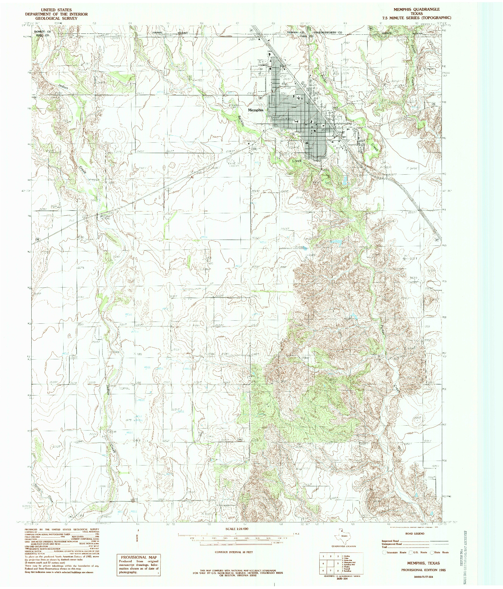 USGS 1:24000-SCALE QUADRANGLE FOR MEMPHIS, TX 1985