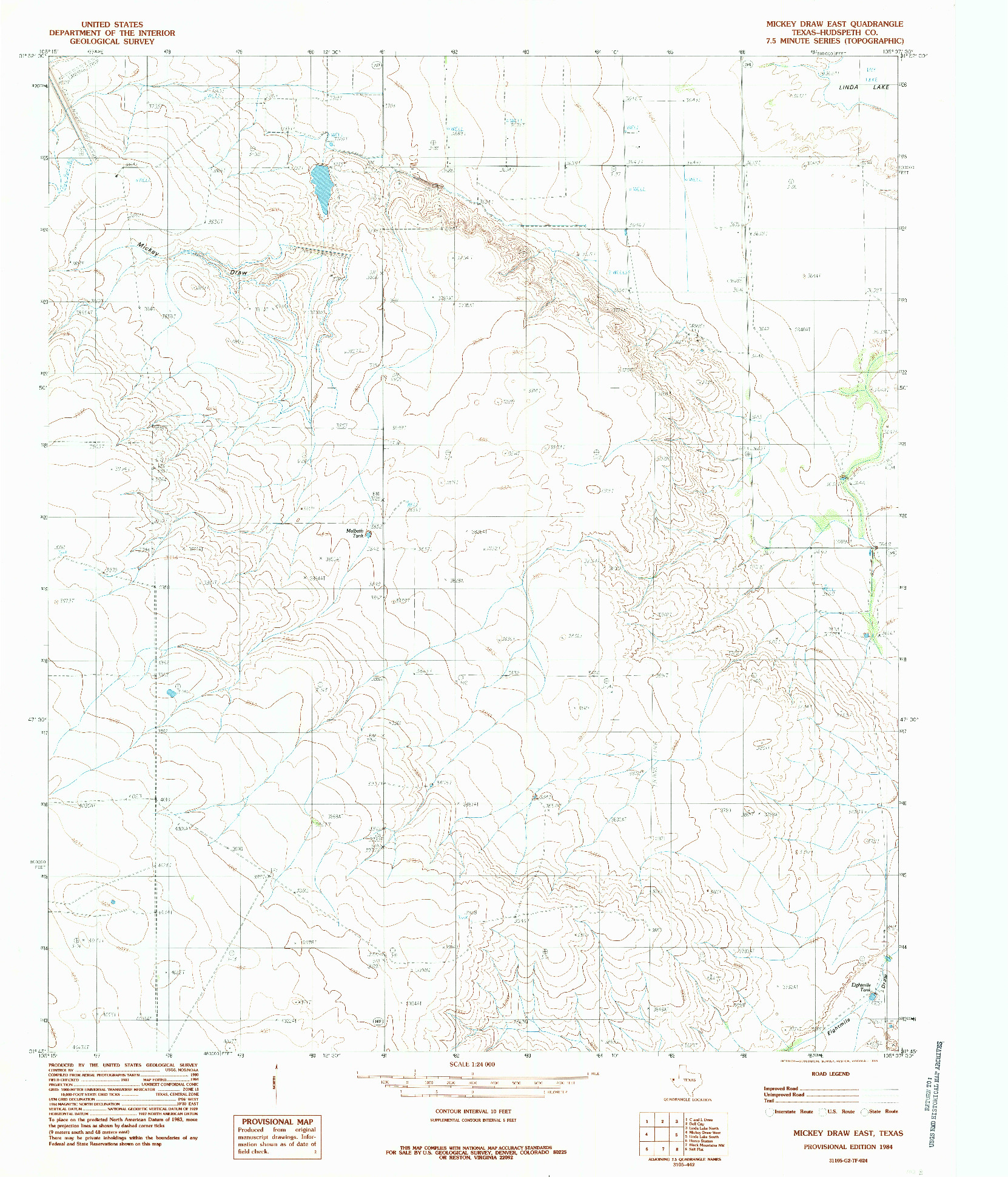 USGS 1:24000-SCALE QUADRANGLE FOR MICKEY DRAW EAST, TX 1984