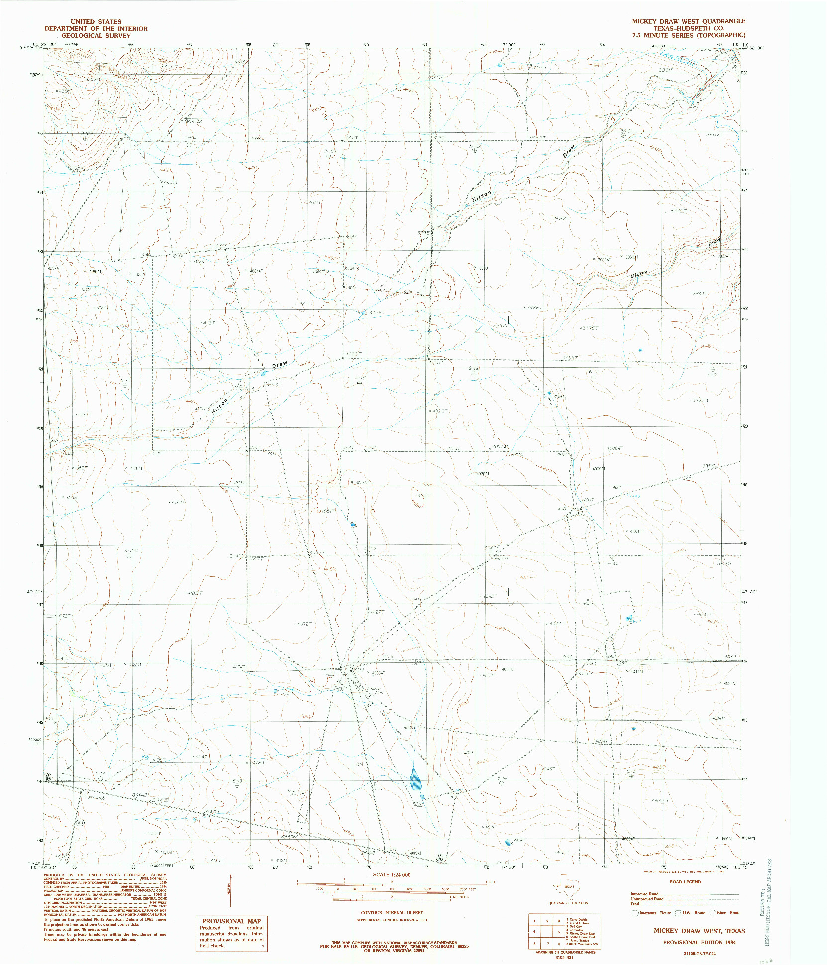 USGS 1:24000-SCALE QUADRANGLE FOR MICKEY DRAW WEST, TX 1984