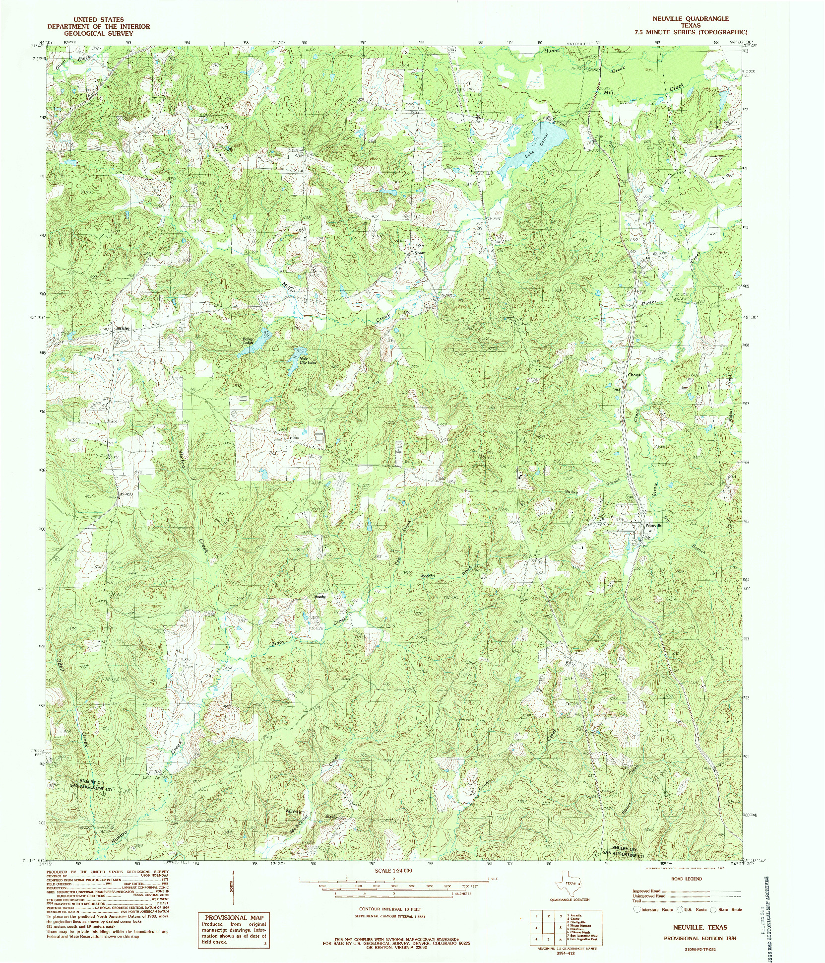 USGS 1:24000-SCALE QUADRANGLE FOR NEUVILLE, TX 1984