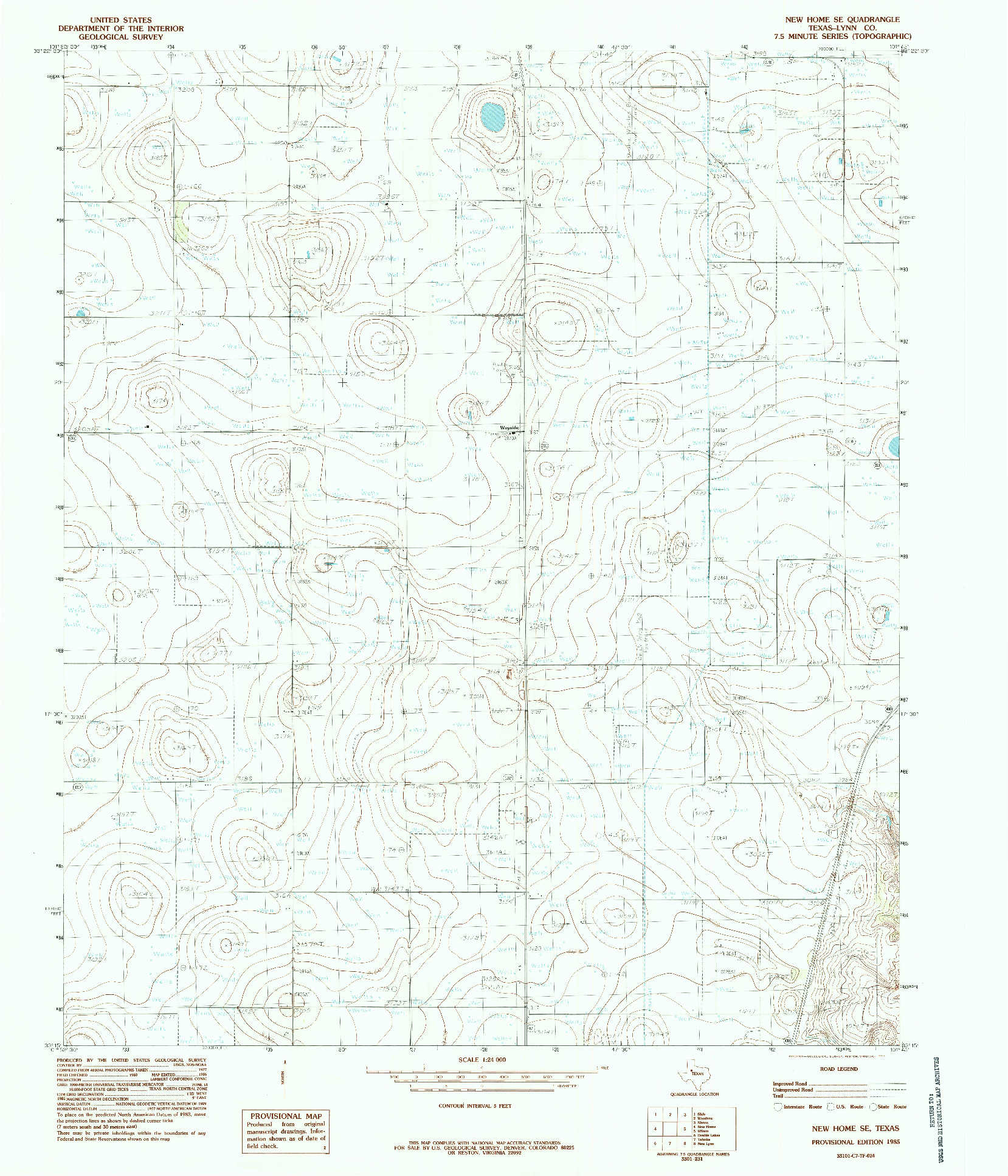 USGS 1:24000-SCALE QUADRANGLE FOR NEW HOME SE, TX 1985