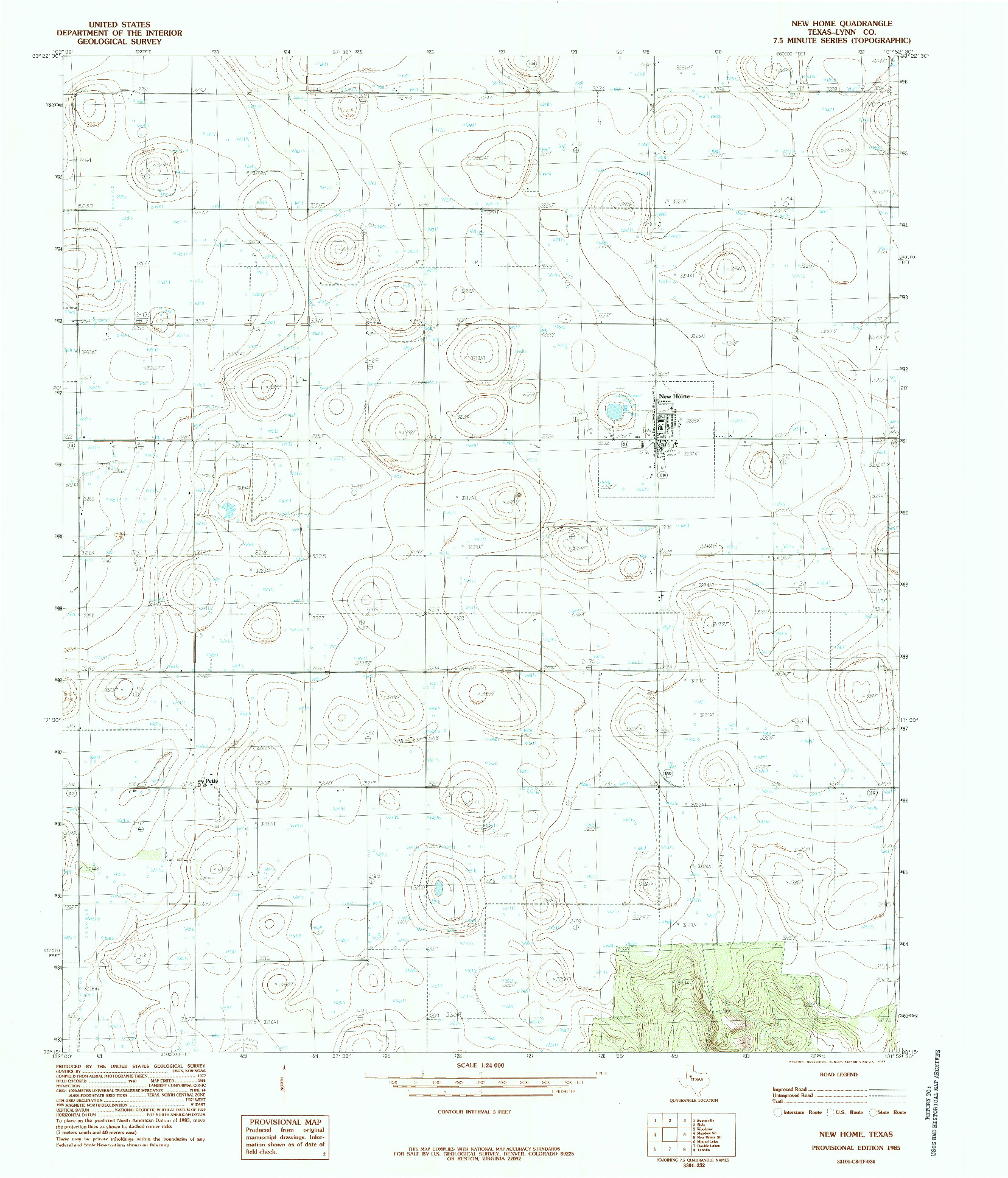 USGS 1:24000-SCALE QUADRANGLE FOR NEW HOME, TX 1985