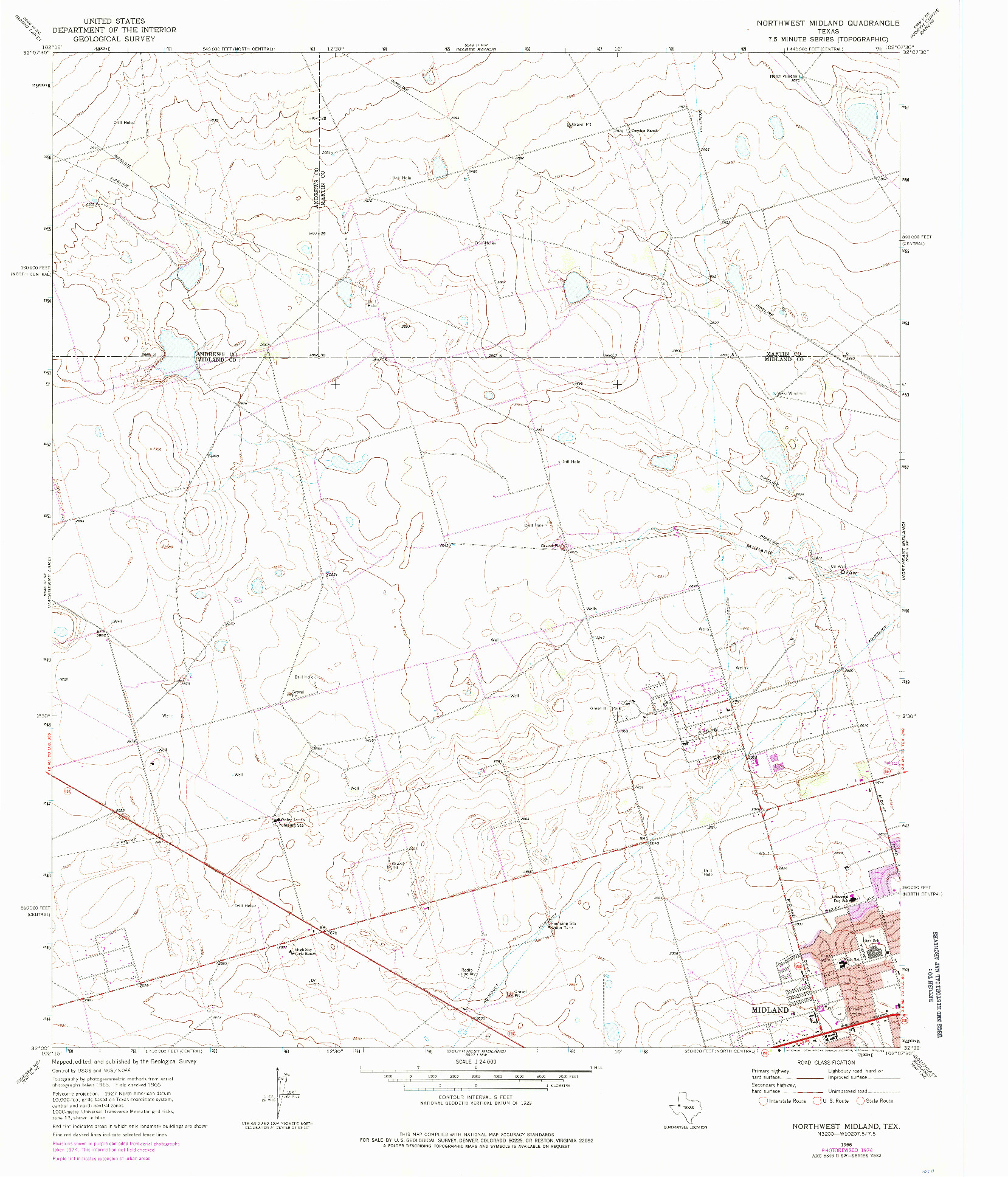 USGS 1:24000-SCALE QUADRANGLE FOR NORTHWEST MIDLAND, TX 1966