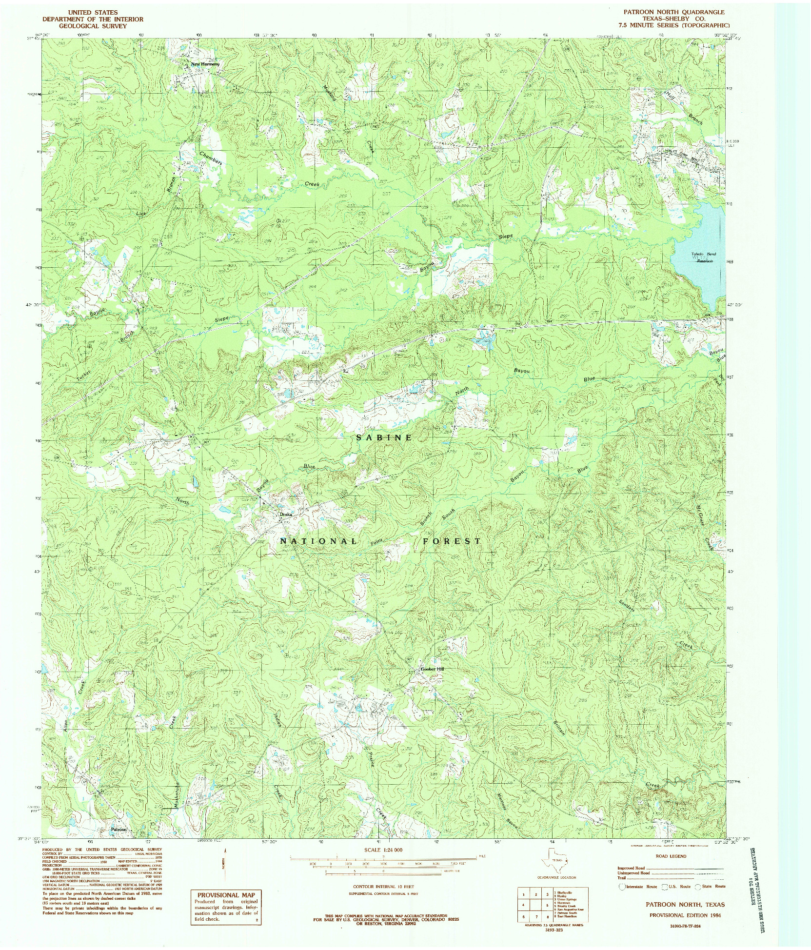 USGS 1:24000-SCALE QUADRANGLE FOR PATROON NORTH, TX 1984
