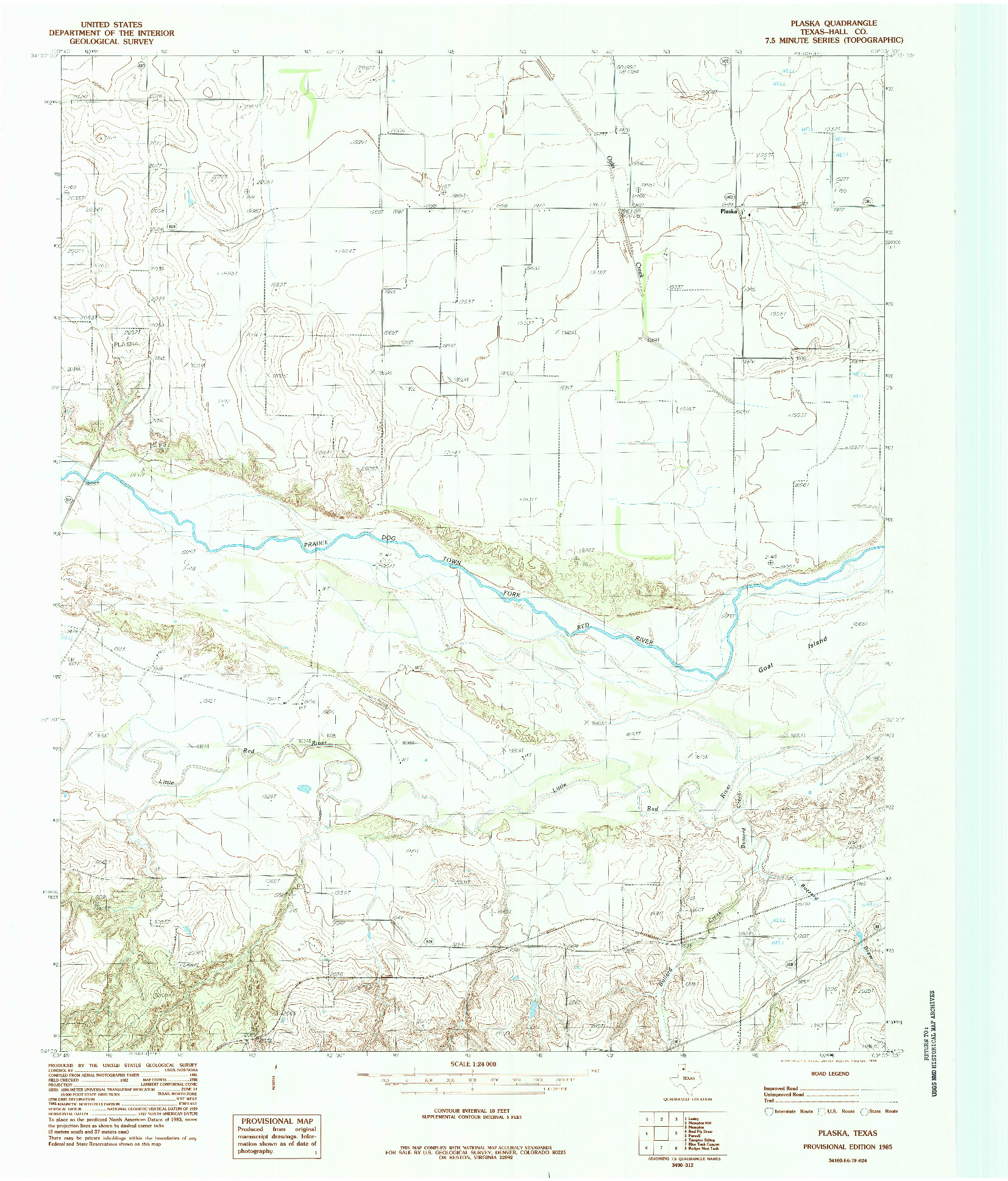 USGS 1:24000-SCALE QUADRANGLE FOR PLASKA, TX 1985