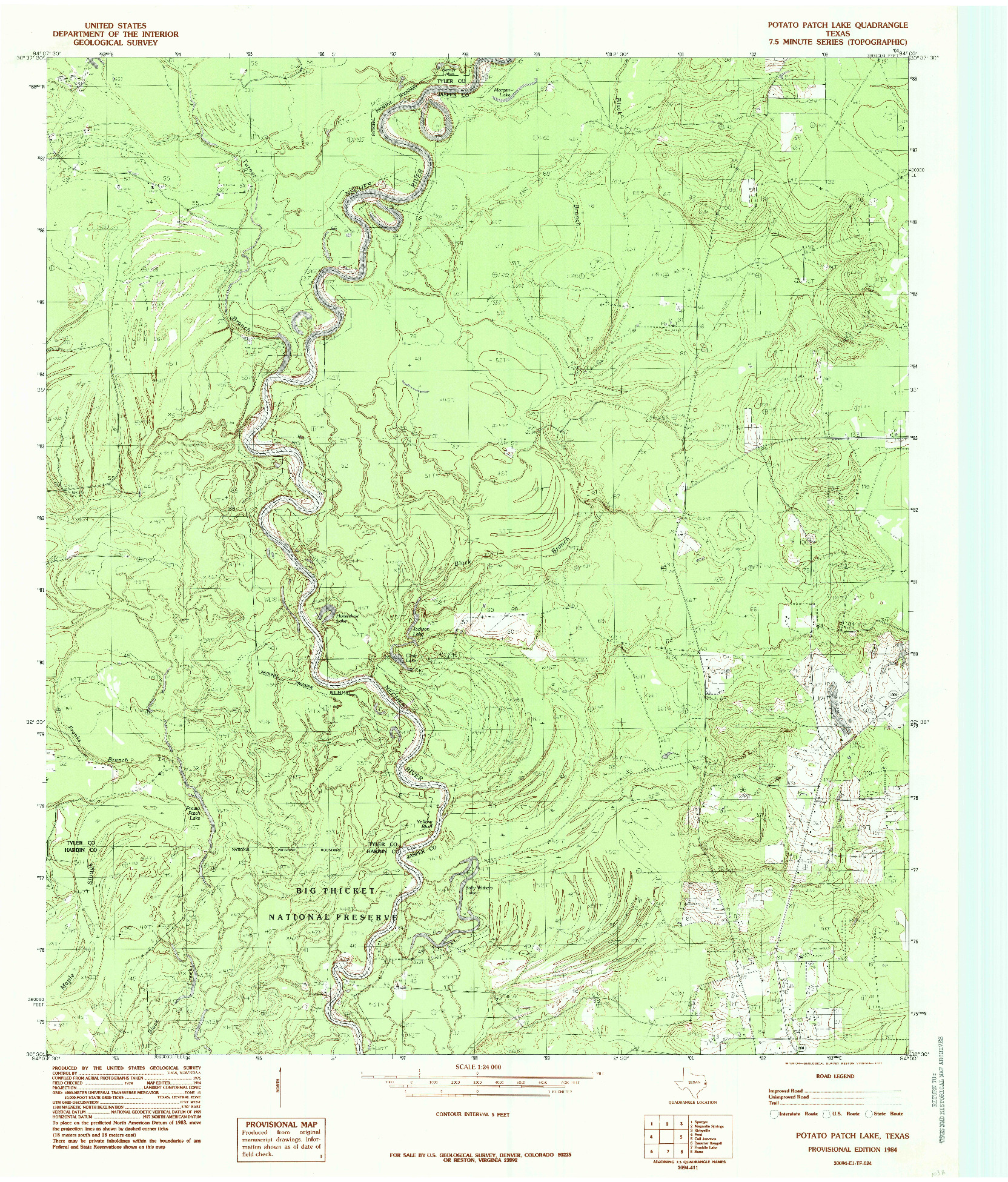 USGS 1:24000-SCALE QUADRANGLE FOR POTATO PATCH LAKE, TX 1984