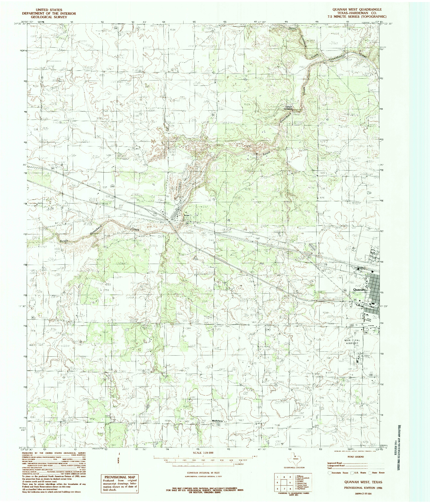 USGS 1:24000-SCALE QUADRANGLE FOR QUANAH WEST, TX 1984