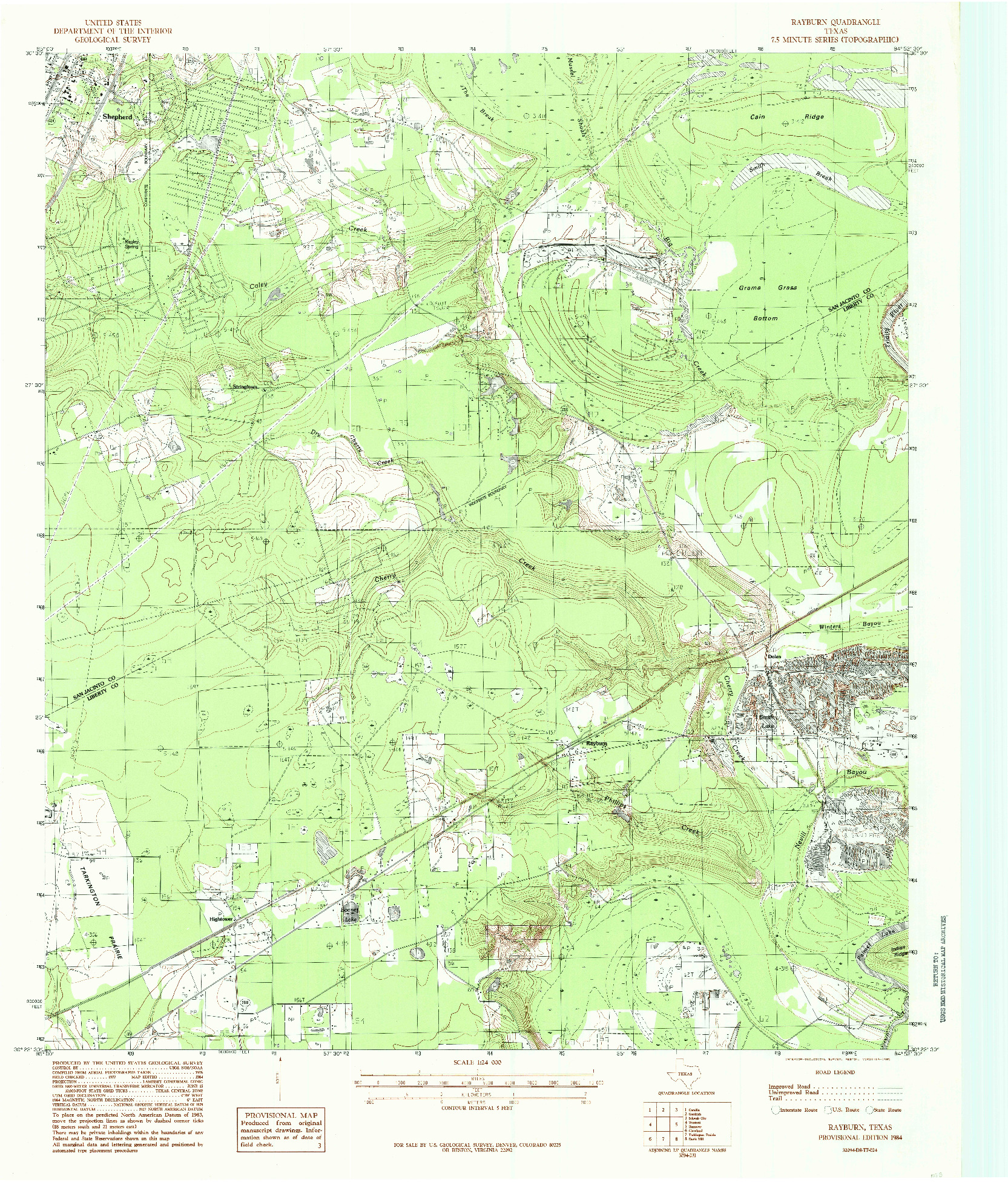 USGS 1:24000-SCALE QUADRANGLE FOR RAYBURN, TX 1984