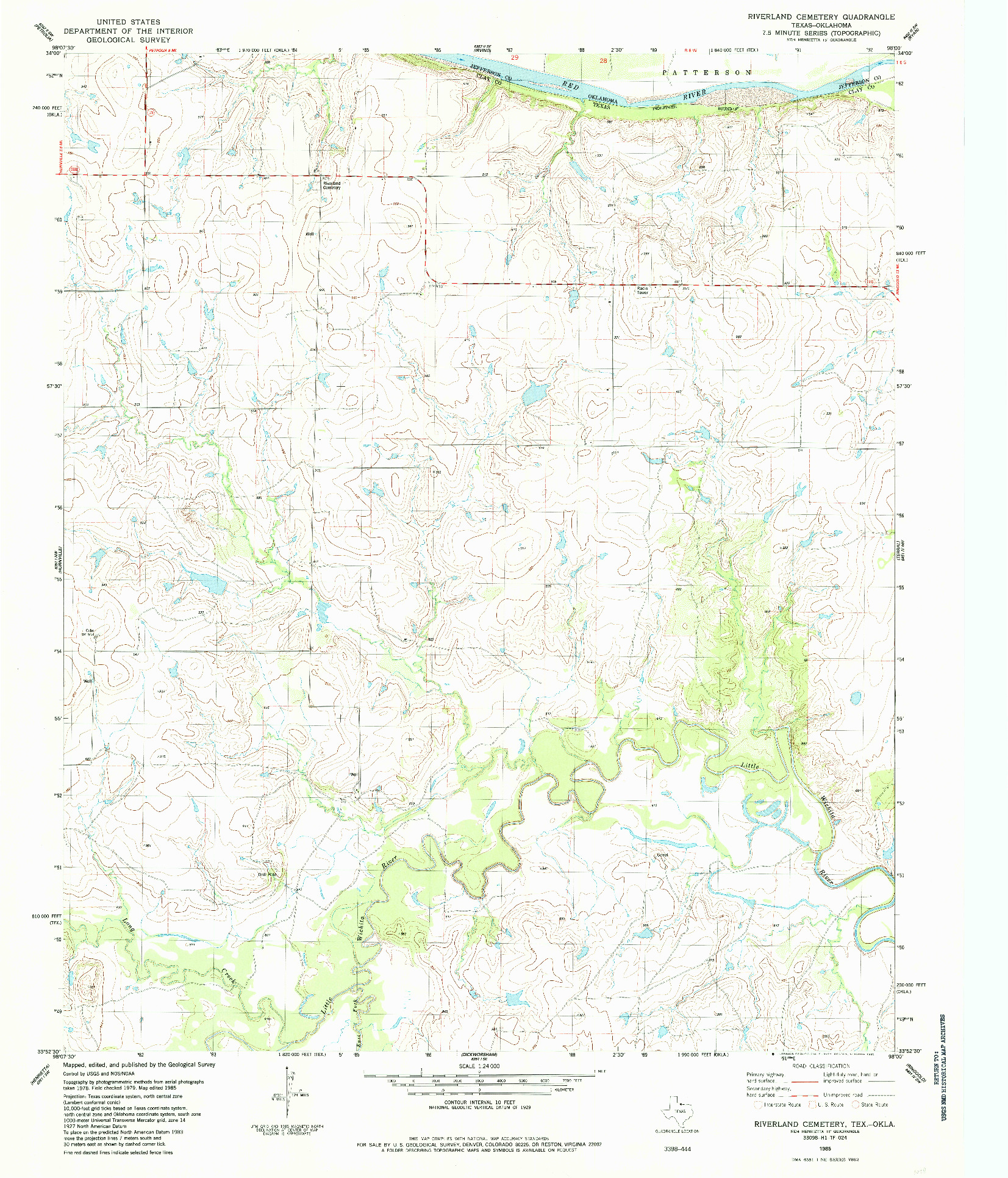 USGS 1:24000-SCALE QUADRANGLE FOR RIVERLAND CEMETERY, TX 1985