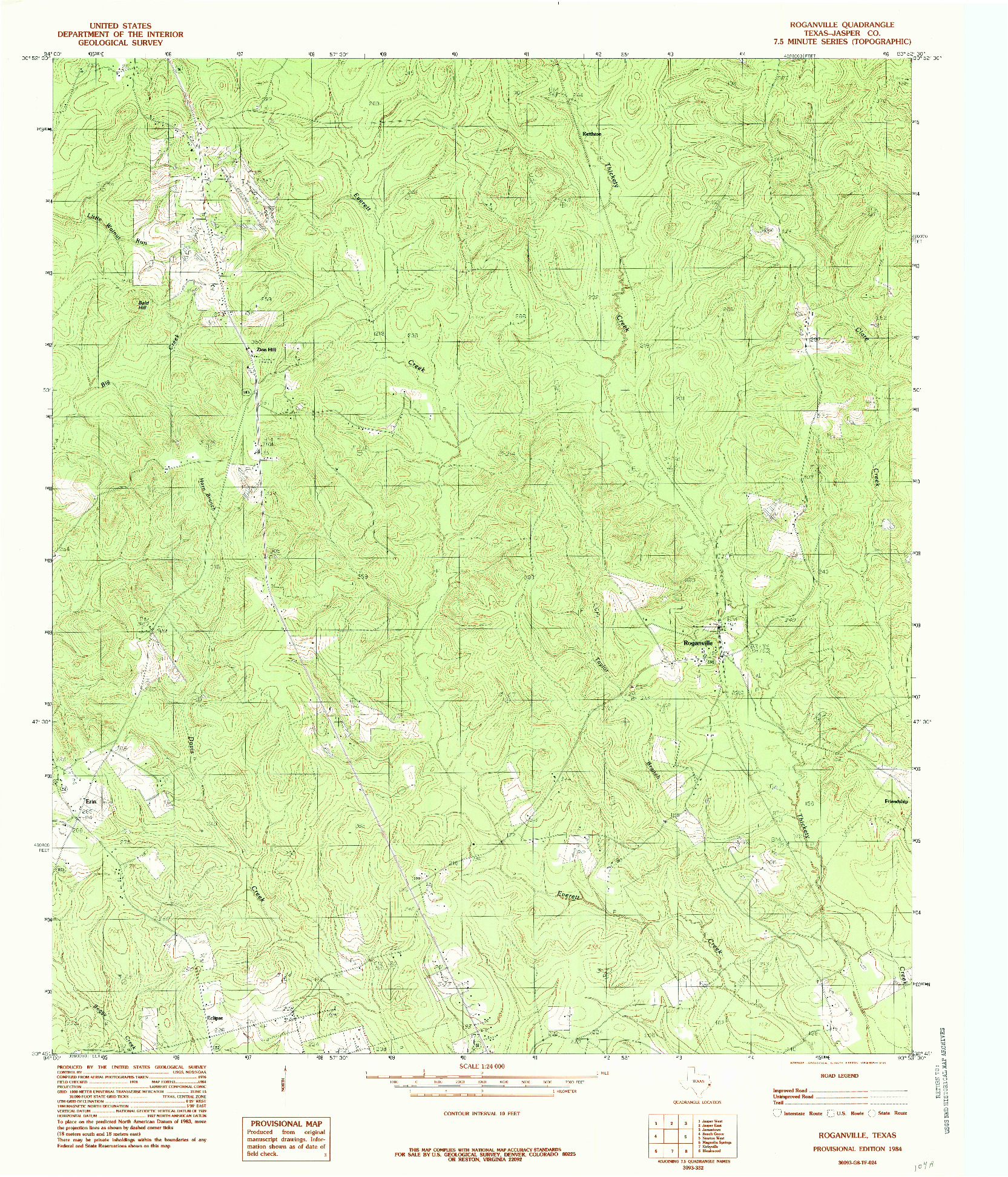 USGS 1:24000-SCALE QUADRANGLE FOR ROGANVILLE, TX 1984