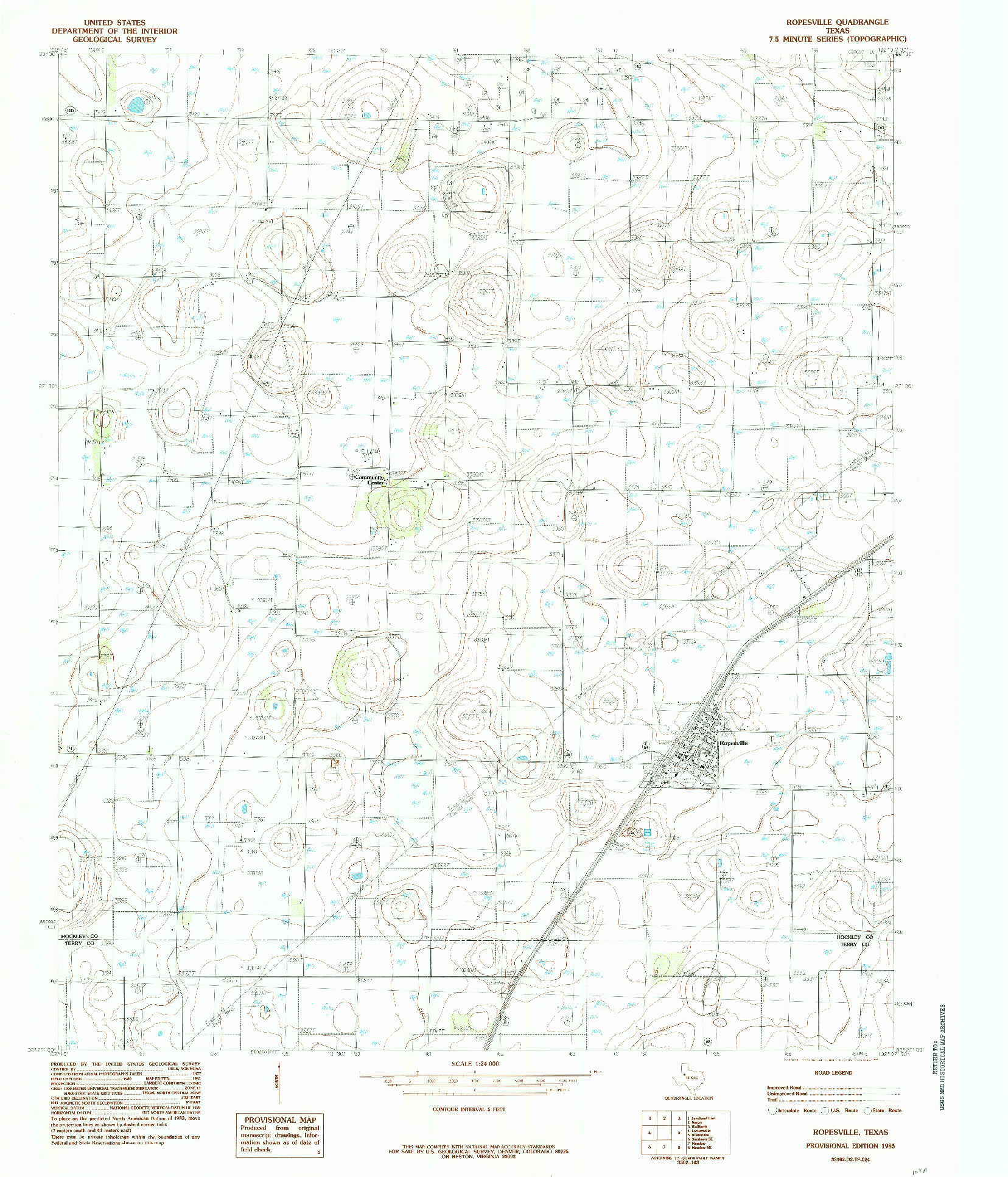 USGS 1:24000-SCALE QUADRANGLE FOR ROPESVILLE, TX 1985
