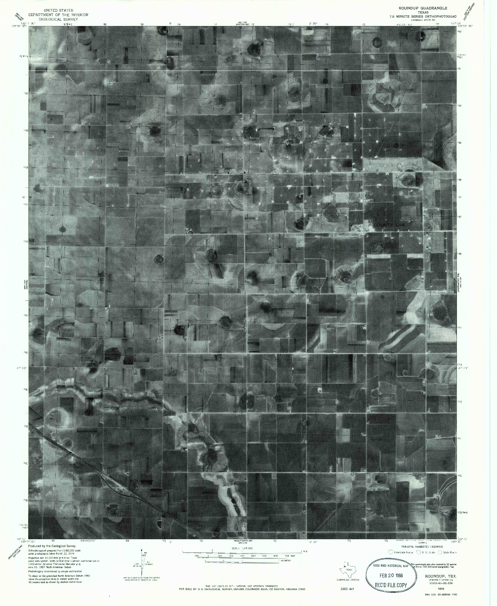 USGS 1:24000-SCALE QUADRANGLE FOR ROUNDUP, TX 1976