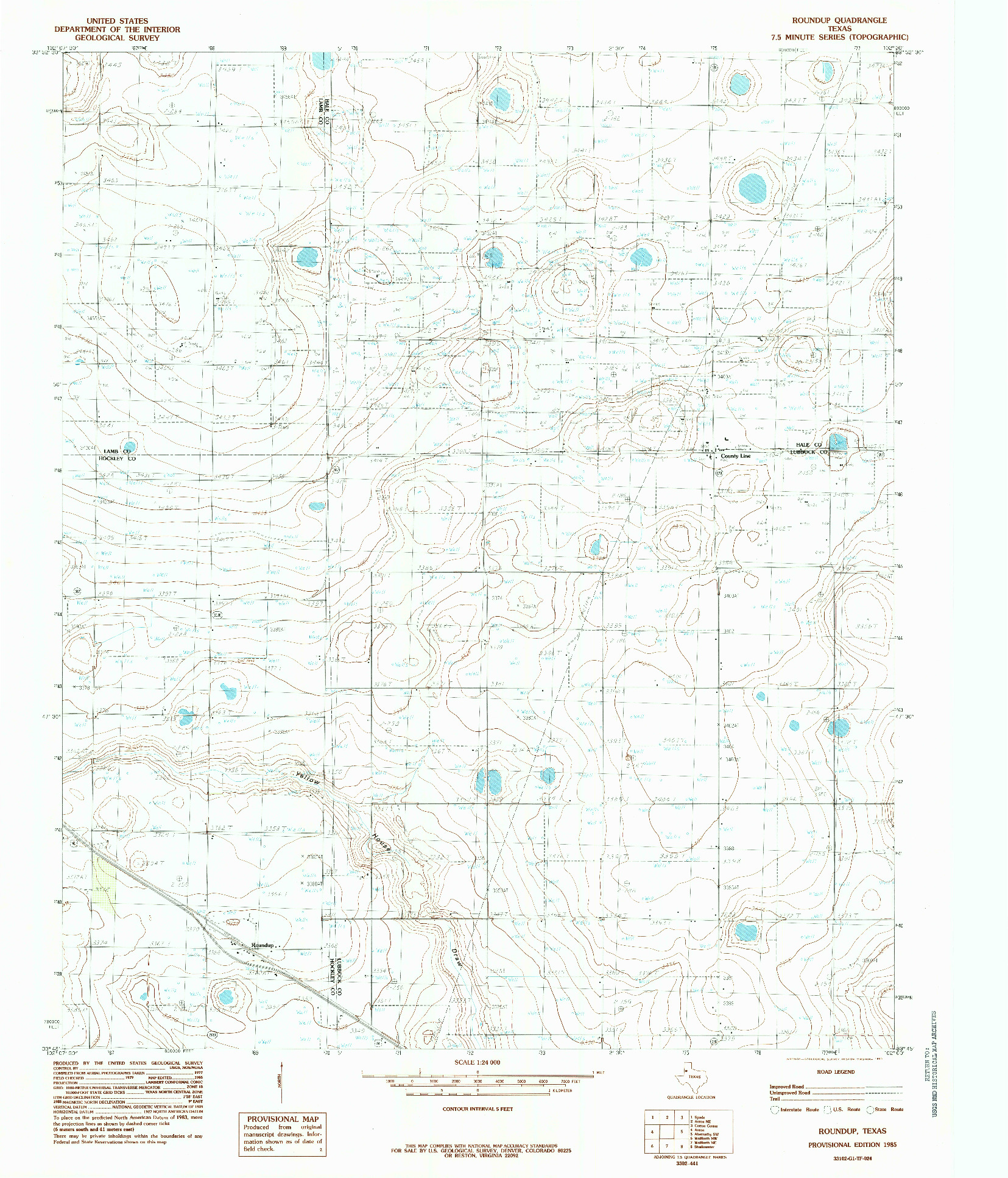 USGS 1:24000-SCALE QUADRANGLE FOR ROUNDUP, TX 1985