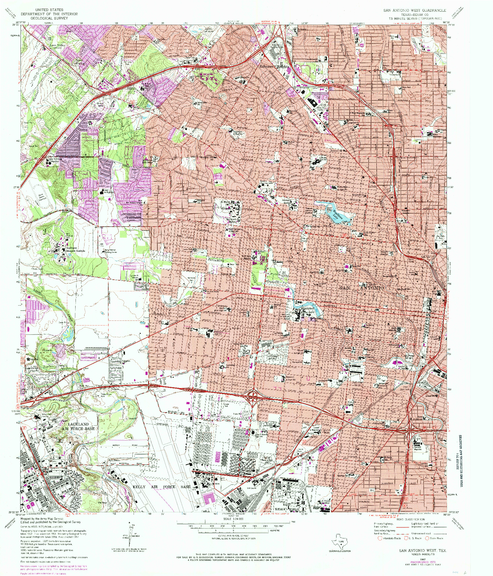 USGS 1:24000-SCALE QUADRANGLE FOR SAN ANTONIO WEST, TX 1967