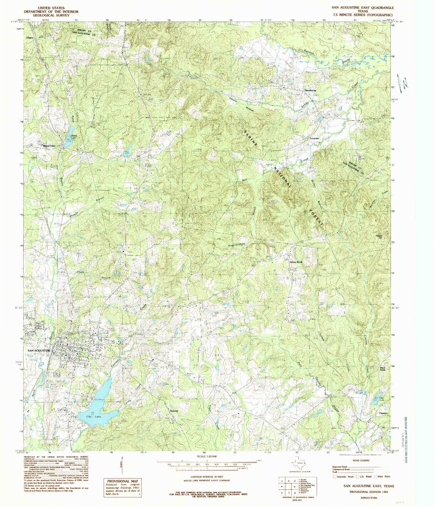 USGS 1:24000-SCALE QUADRANGLE FOR SAN AUGUSTINE EAST, TX 1984