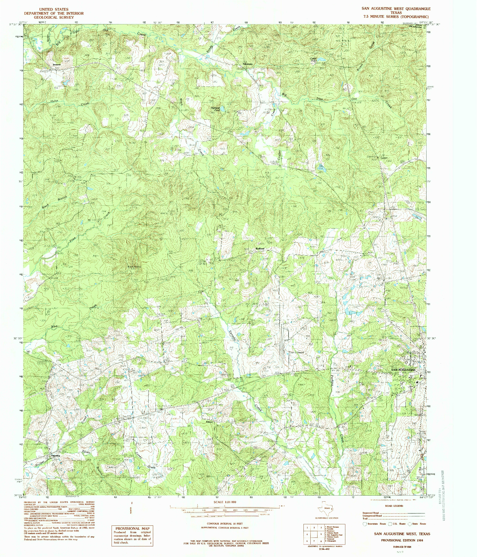 USGS 1:24000-SCALE QUADRANGLE FOR SAN AUGUSTINE WEST, TX 1984
