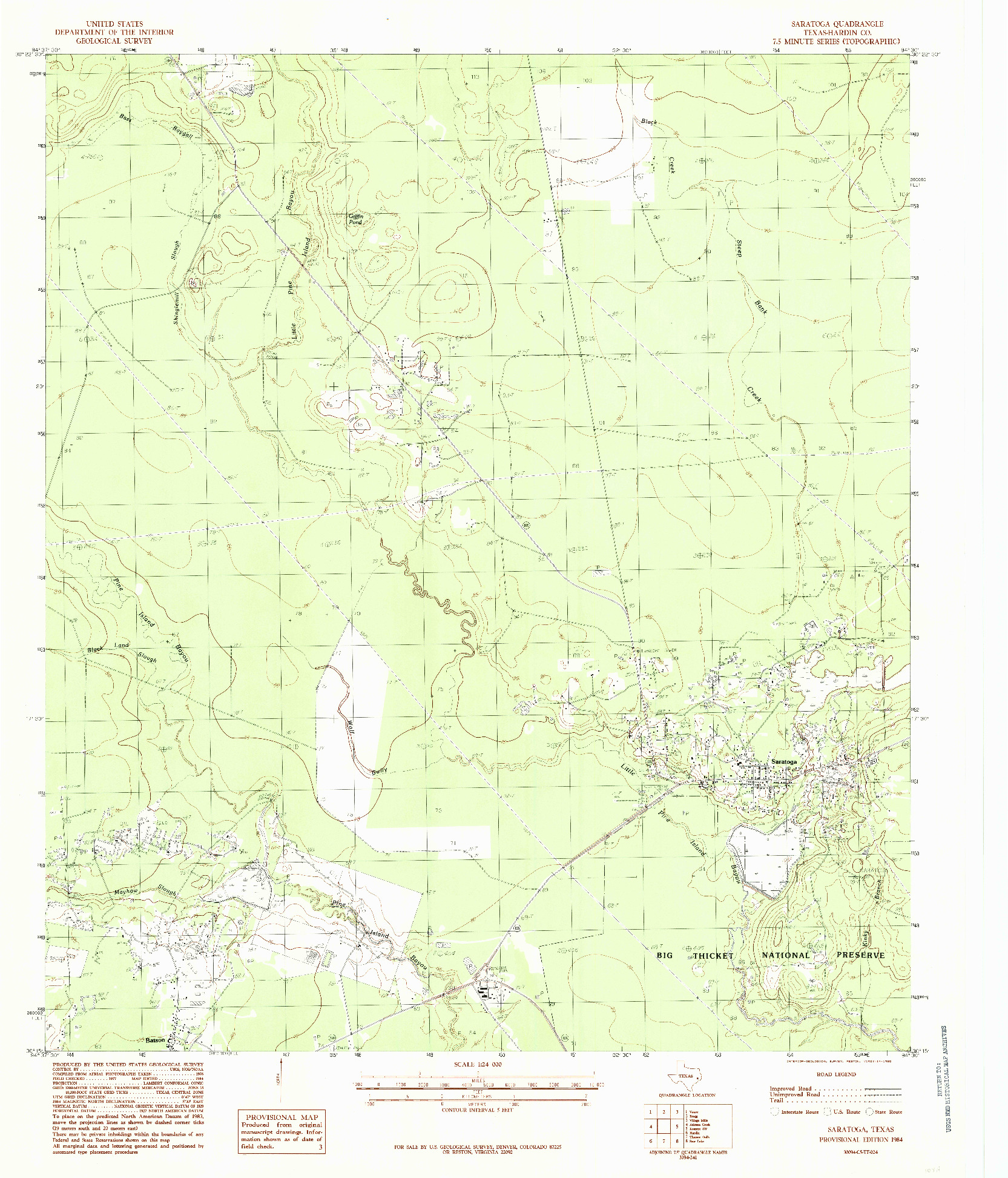 USGS 1:24000-SCALE QUADRANGLE FOR SARATOGA, TX 1984