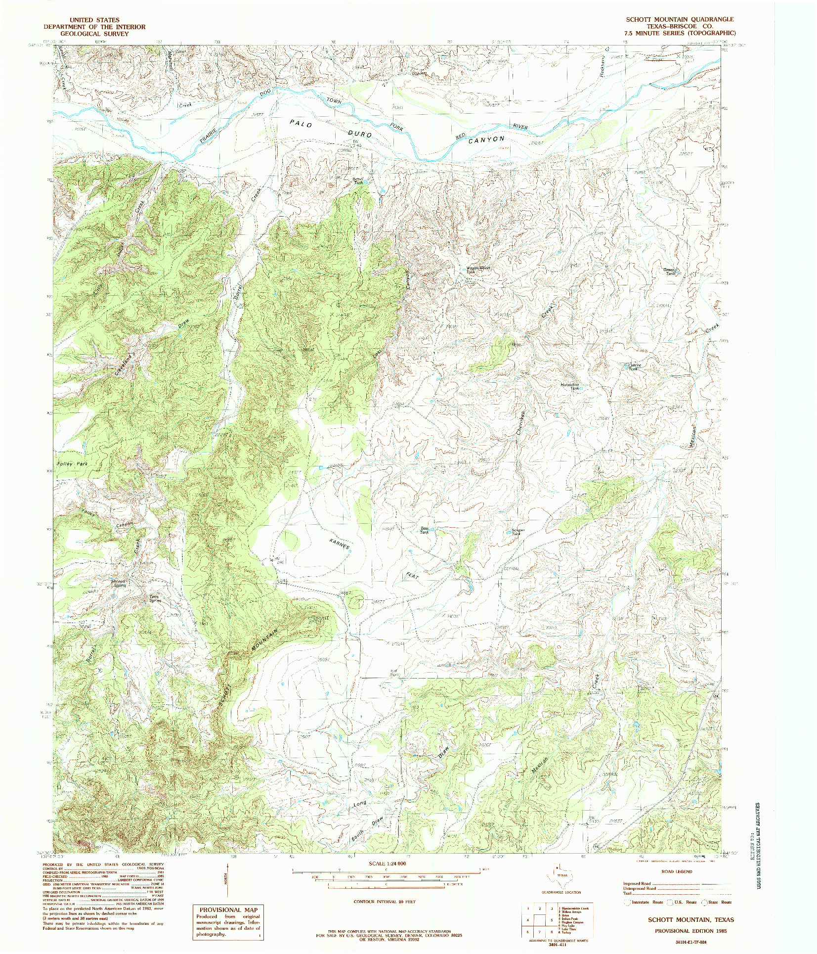 USGS 1:24000-SCALE QUADRANGLE FOR SCHOTT MOUNTAIN, TX 1985