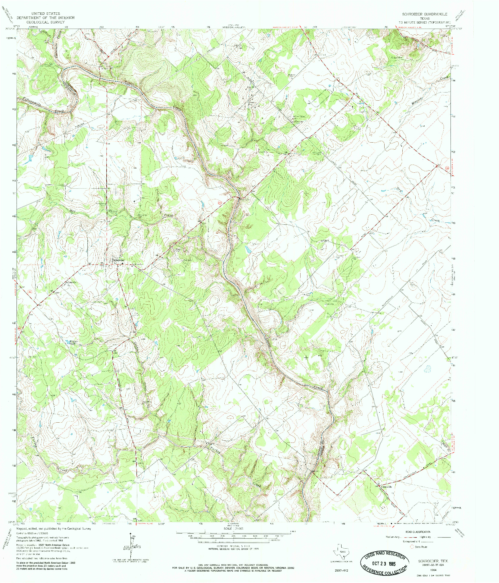 USGS 1:24000-SCALE QUADRANGLE FOR SCHROEDER, TX 1964