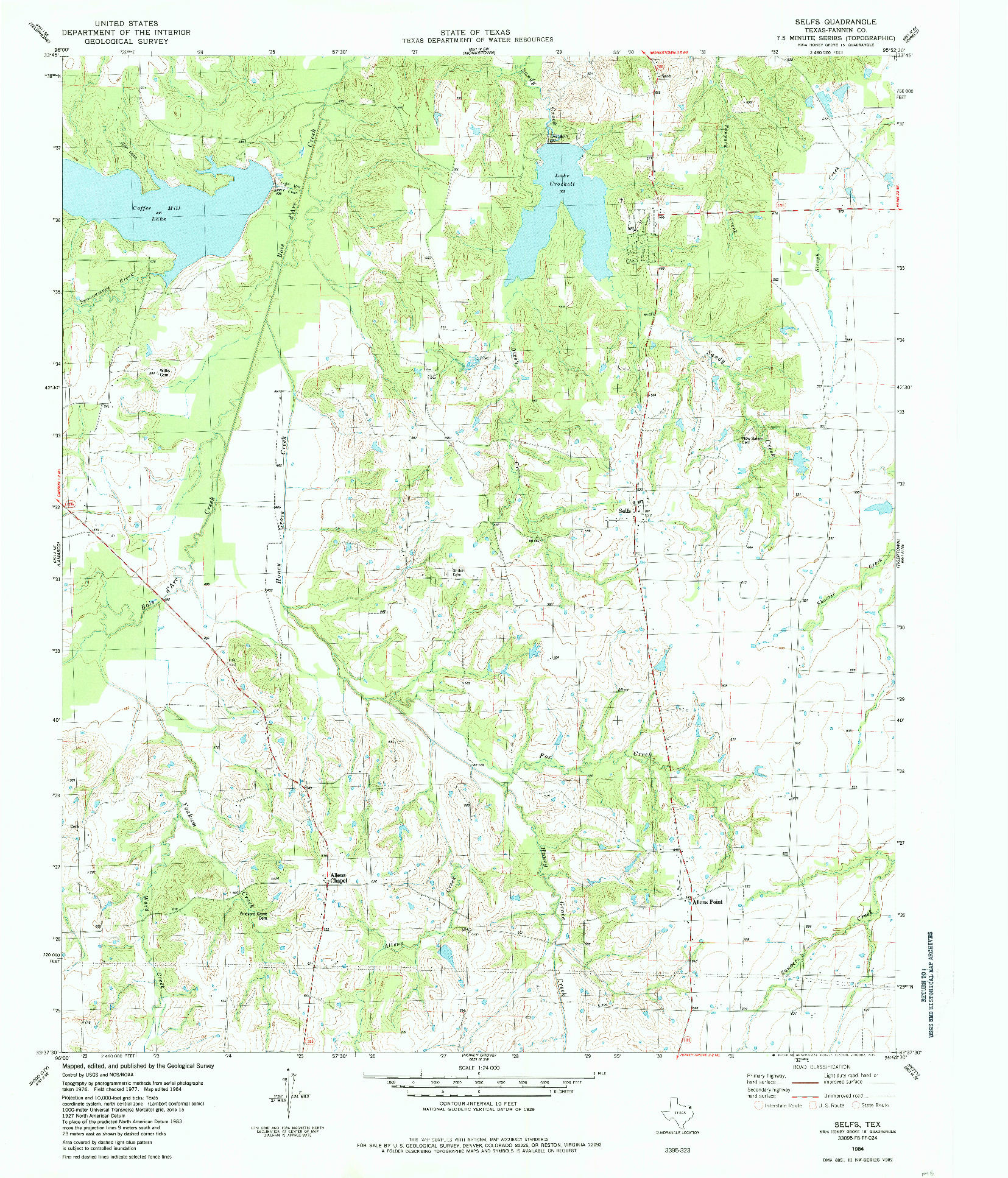 USGS 1:24000-SCALE QUADRANGLE FOR SELFS, TX 1984