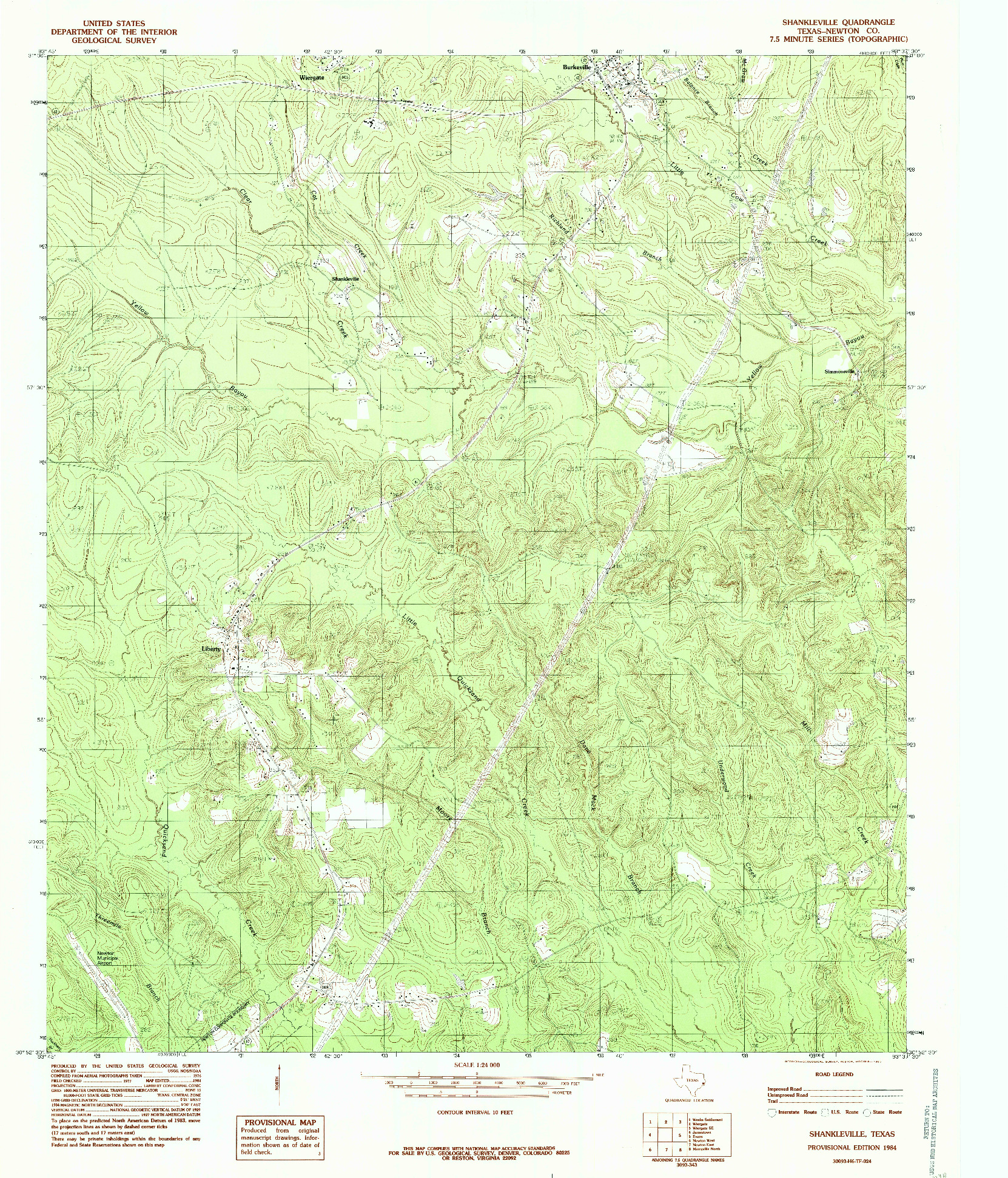 USGS 1:24000-SCALE QUADRANGLE FOR SHANKLEVILLE, TX 1984