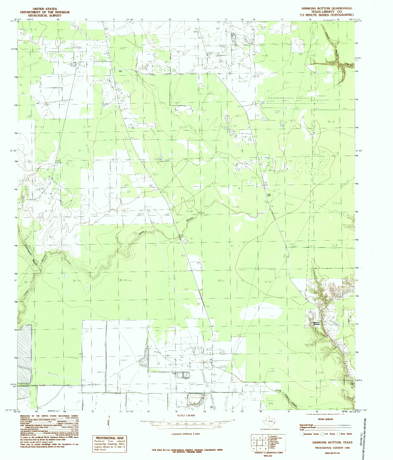 USGS 1:24000-SCALE QUADRANGLE FOR SIMMONS BOTTOM, TX 1984