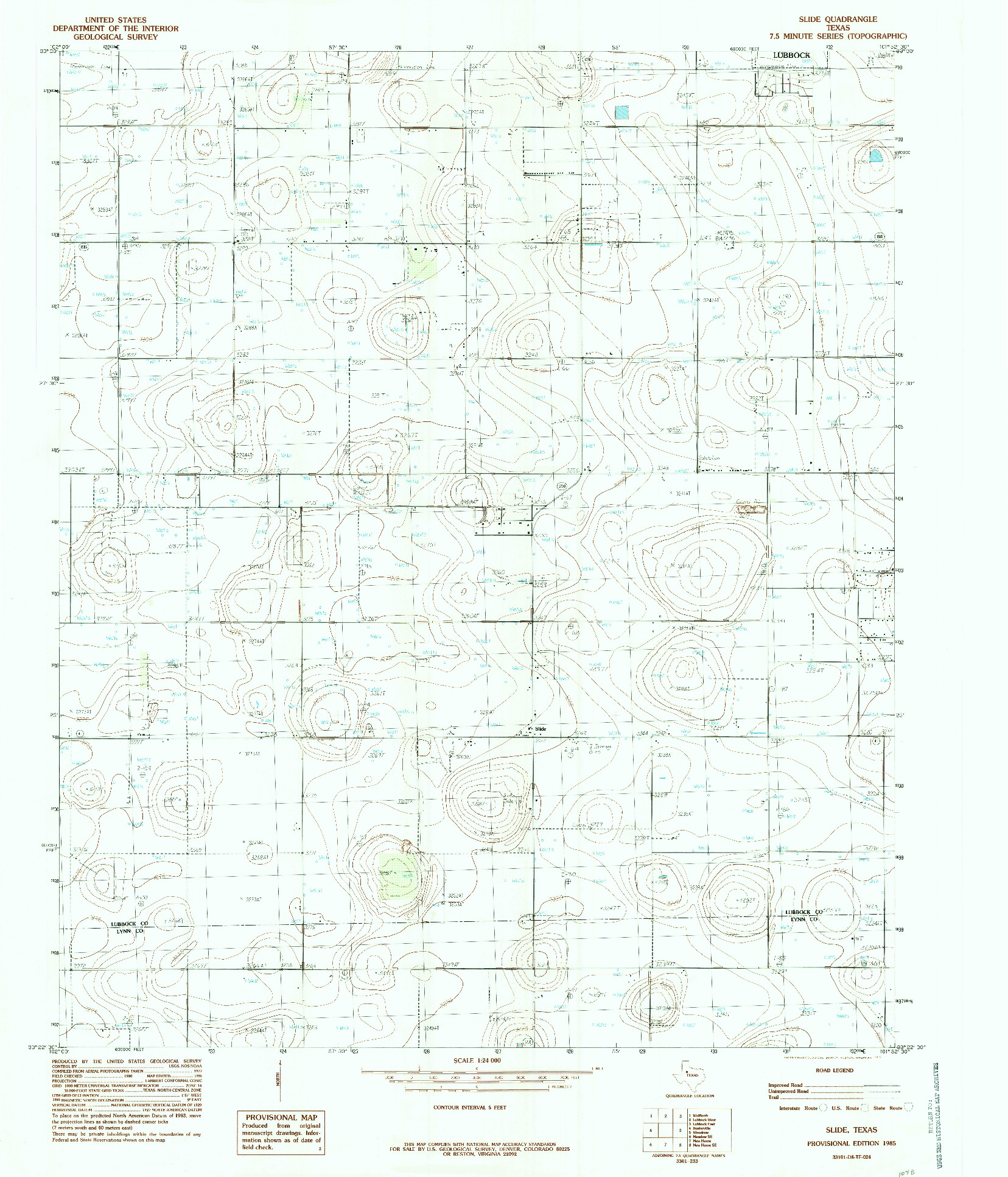 USGS 1:24000-SCALE QUADRANGLE FOR SLIDE, TX 1985