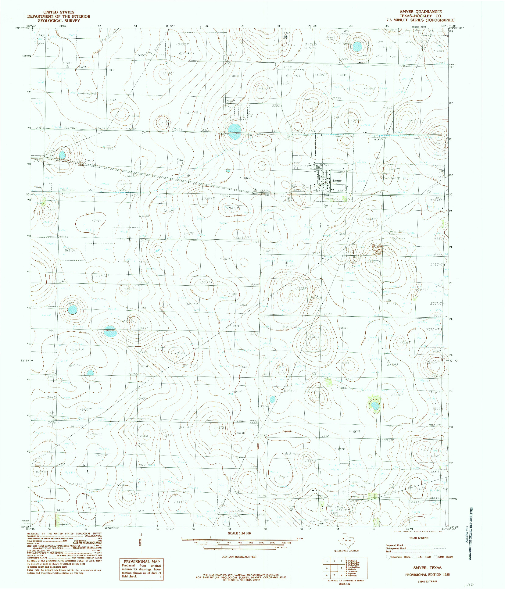 USGS 1:24000-SCALE QUADRANGLE FOR SMYER, TX 1985