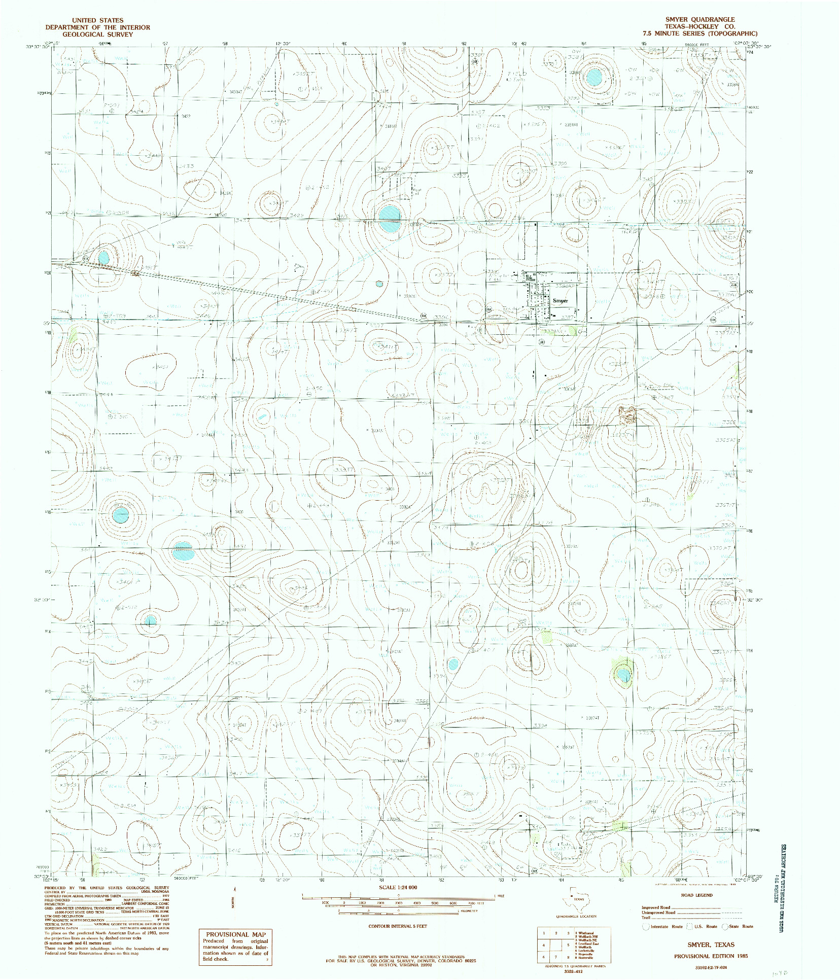 USGS 1:24000-SCALE QUADRANGLE FOR SMYER, TX 1985