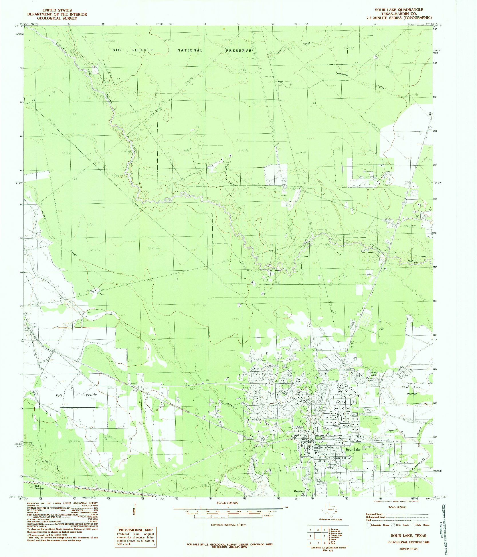 USGS 1:24000-SCALE QUADRANGLE FOR SOUR LAKE, TX 1984