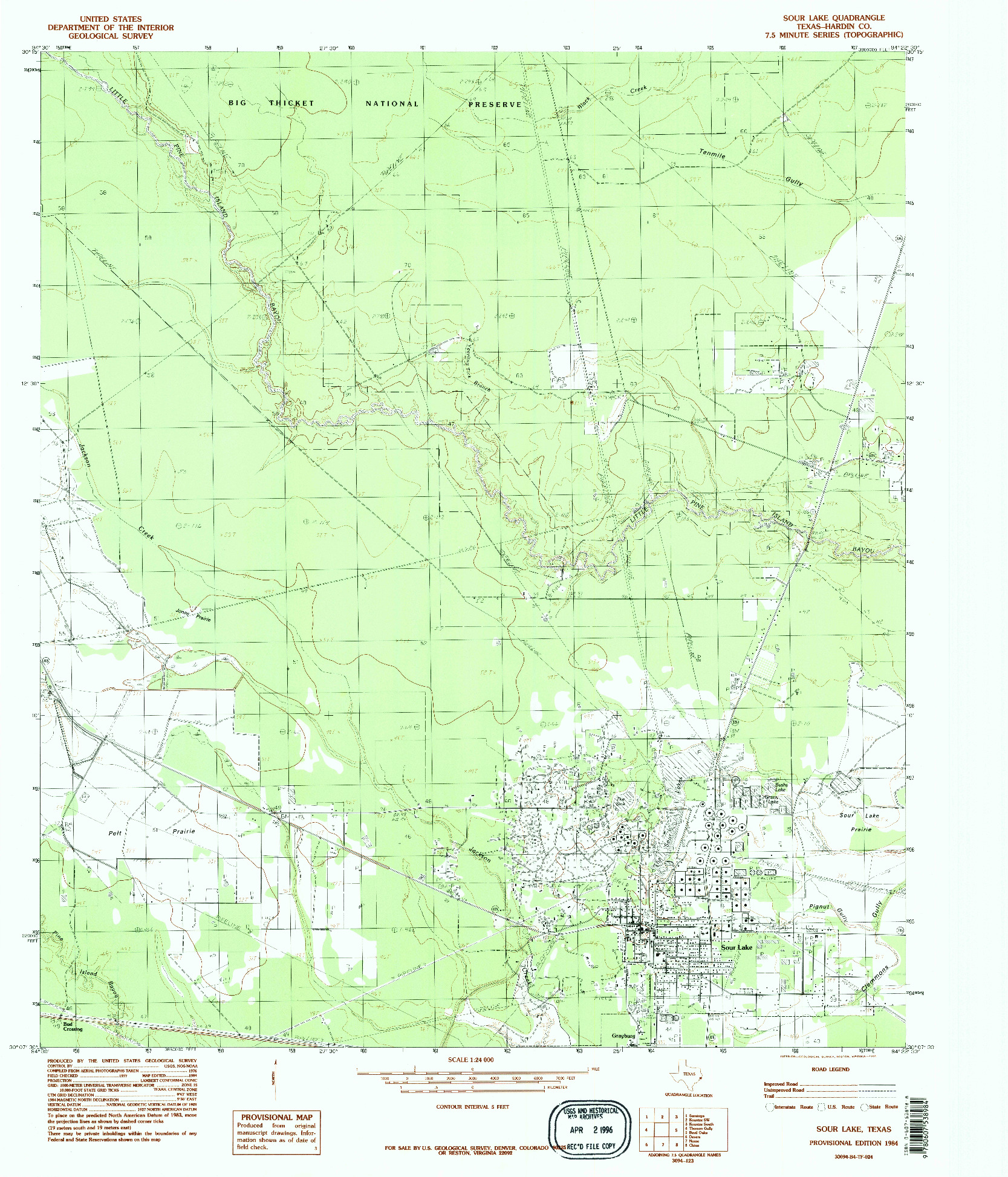 USGS 1:24000-SCALE QUADRANGLE FOR SOUR LAKE, TX 1984