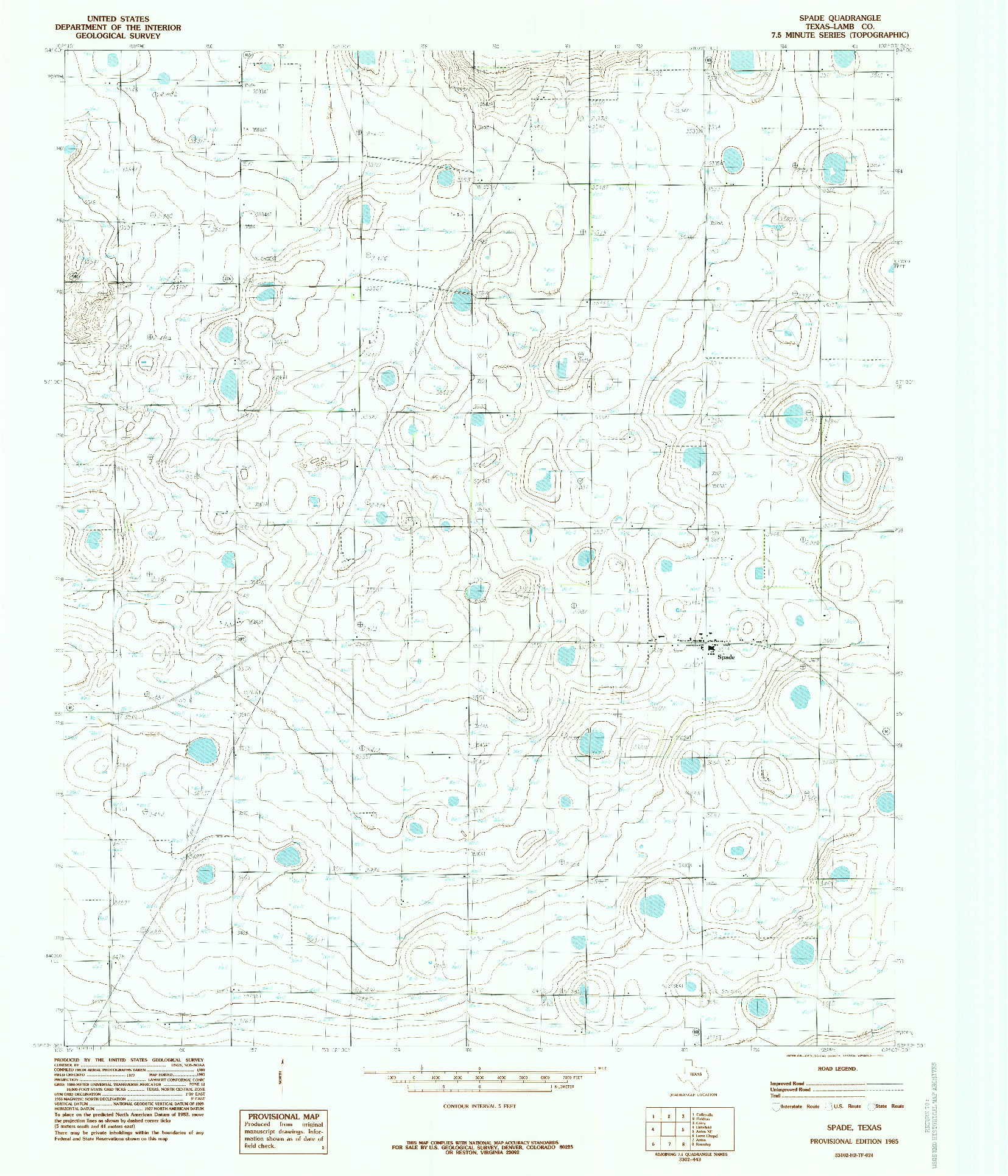 USGS 1:24000-SCALE QUADRANGLE FOR SPADE, TX 1985