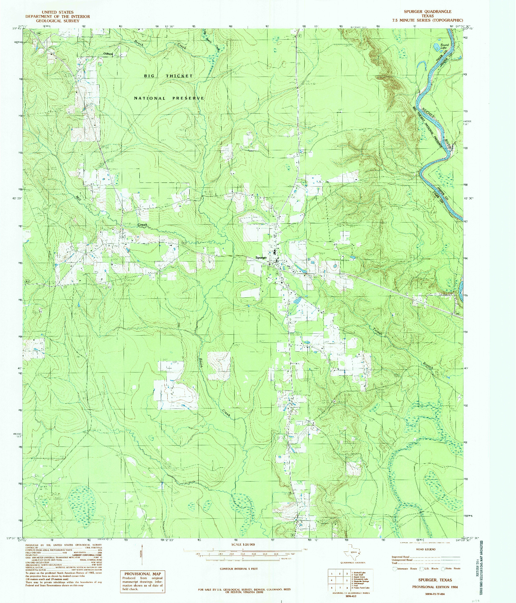 USGS 1:24000-SCALE QUADRANGLE FOR SPURGER, TX 1984