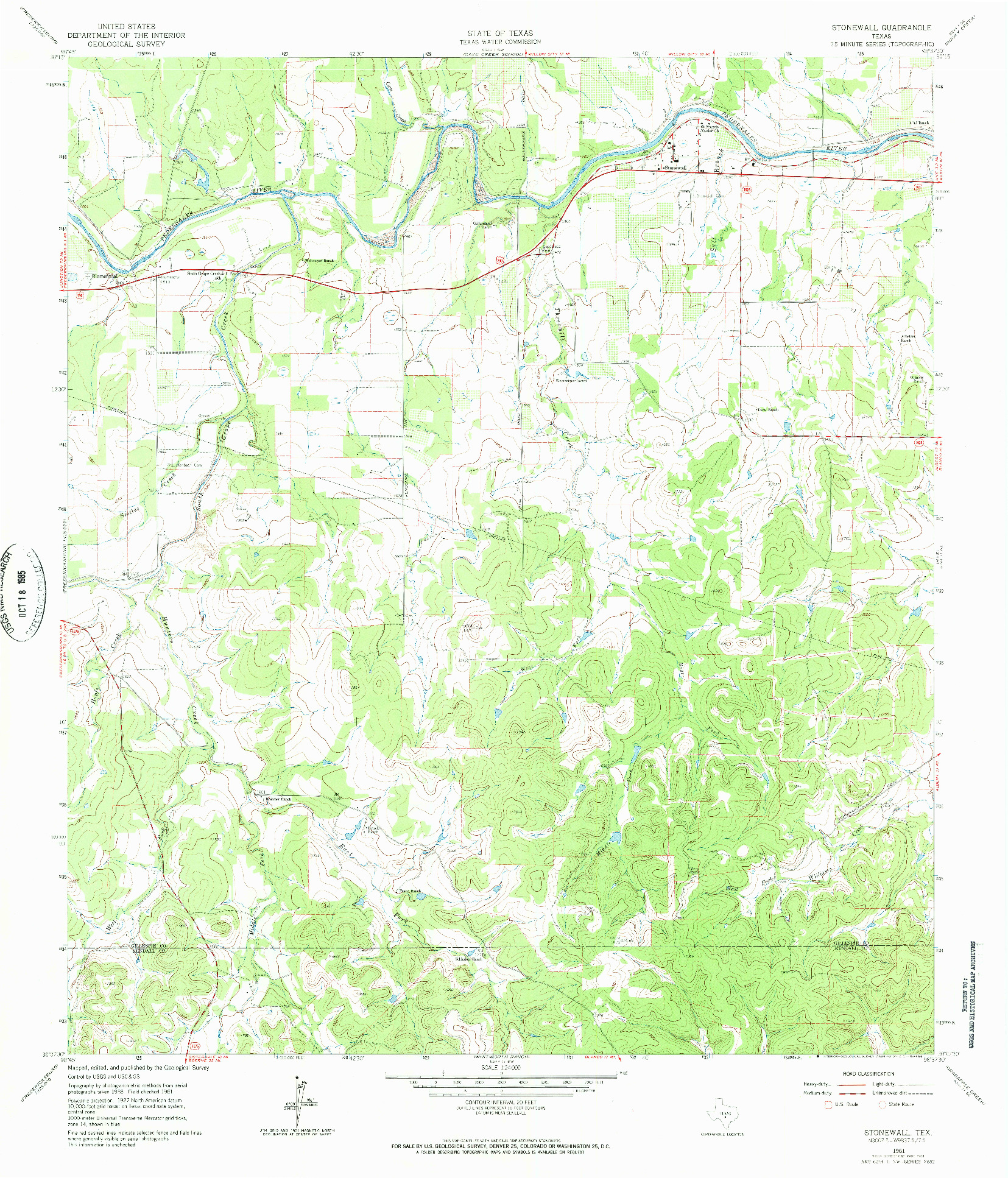 USGS 1:24000-SCALE QUADRANGLE FOR STONEWALL, TX 1961