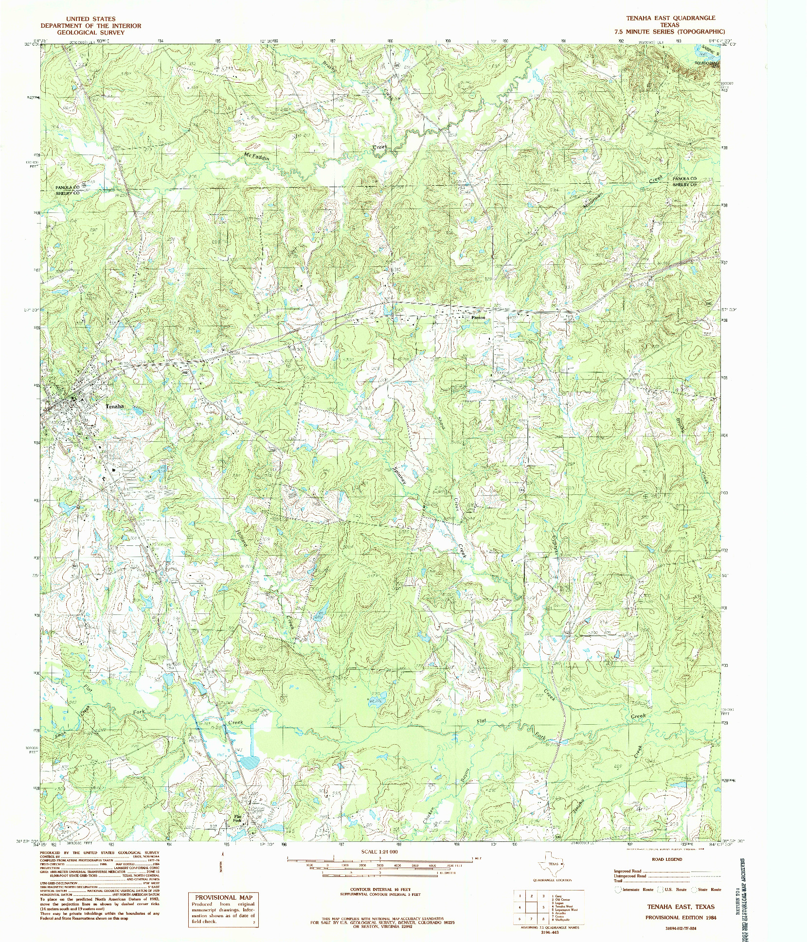 USGS 1:24000-SCALE QUADRANGLE FOR TENAHA EAST, TX 1984