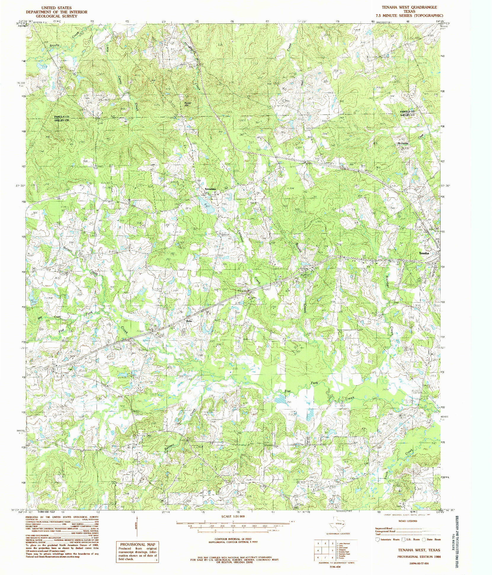 USGS 1:24000-SCALE QUADRANGLE FOR TENAHA WEST, TX 1984