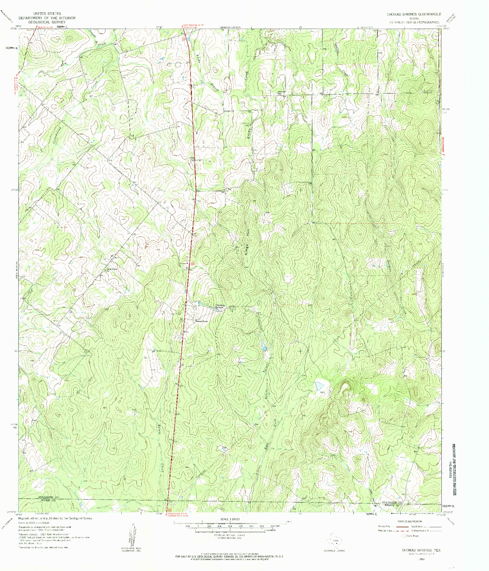 USGS 1:24000-SCALE QUADRANGLE FOR THOMAS SPRINGS, TX 1961
