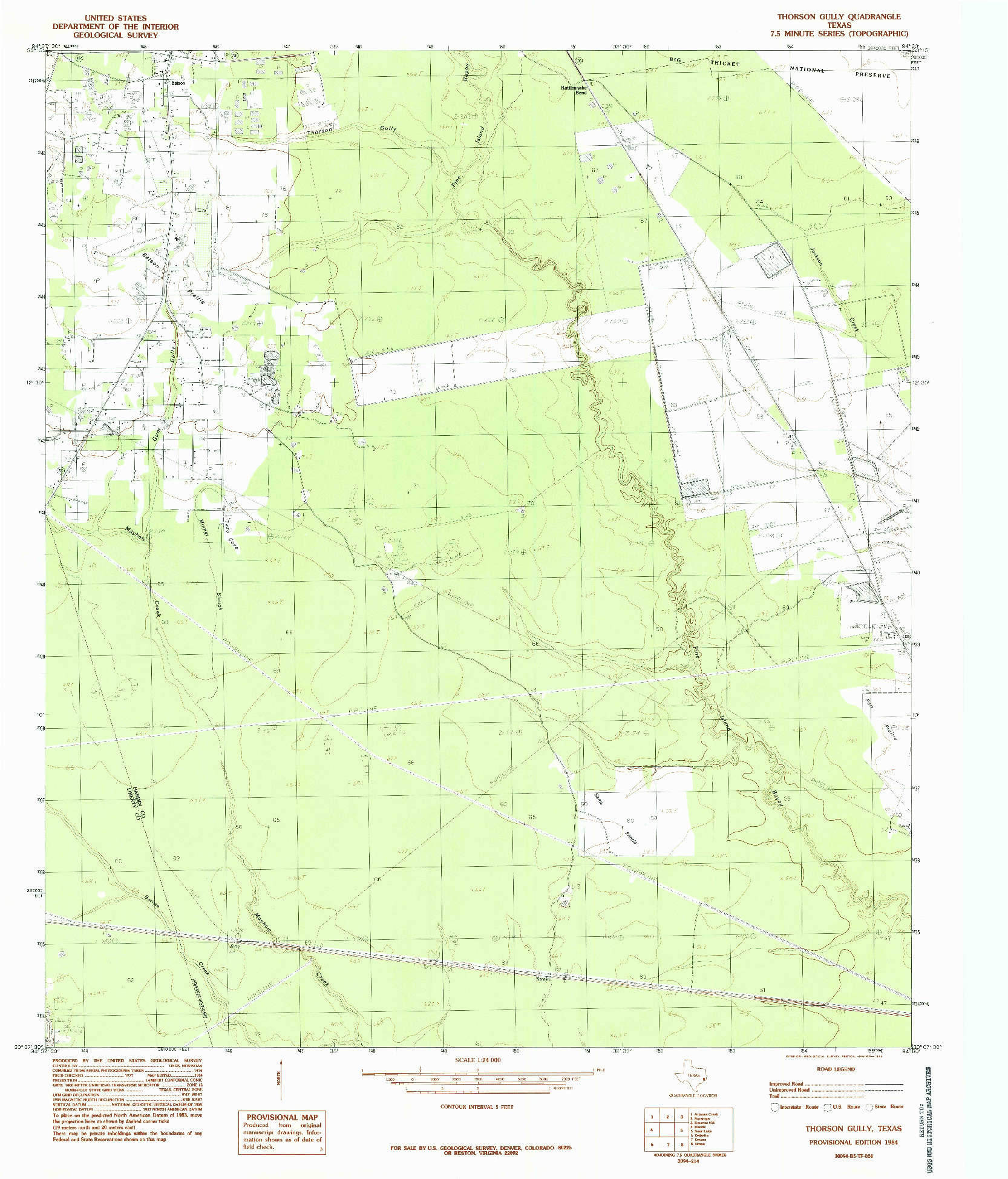 USGS 1:24000-SCALE QUADRANGLE FOR THORSON GULLY, TX 1984