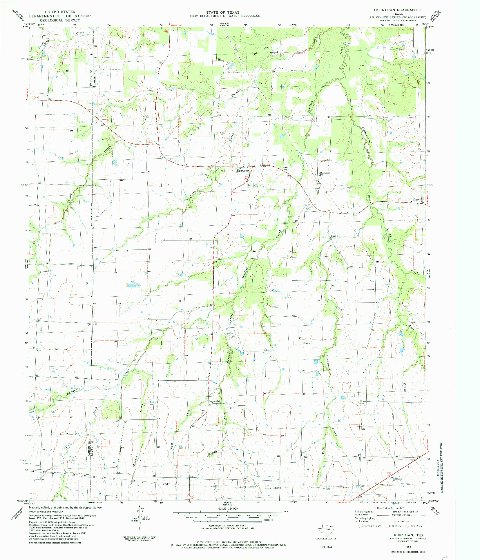 USGS 1:24000-SCALE QUADRANGLE FOR TIGERTOWN, TX 1984