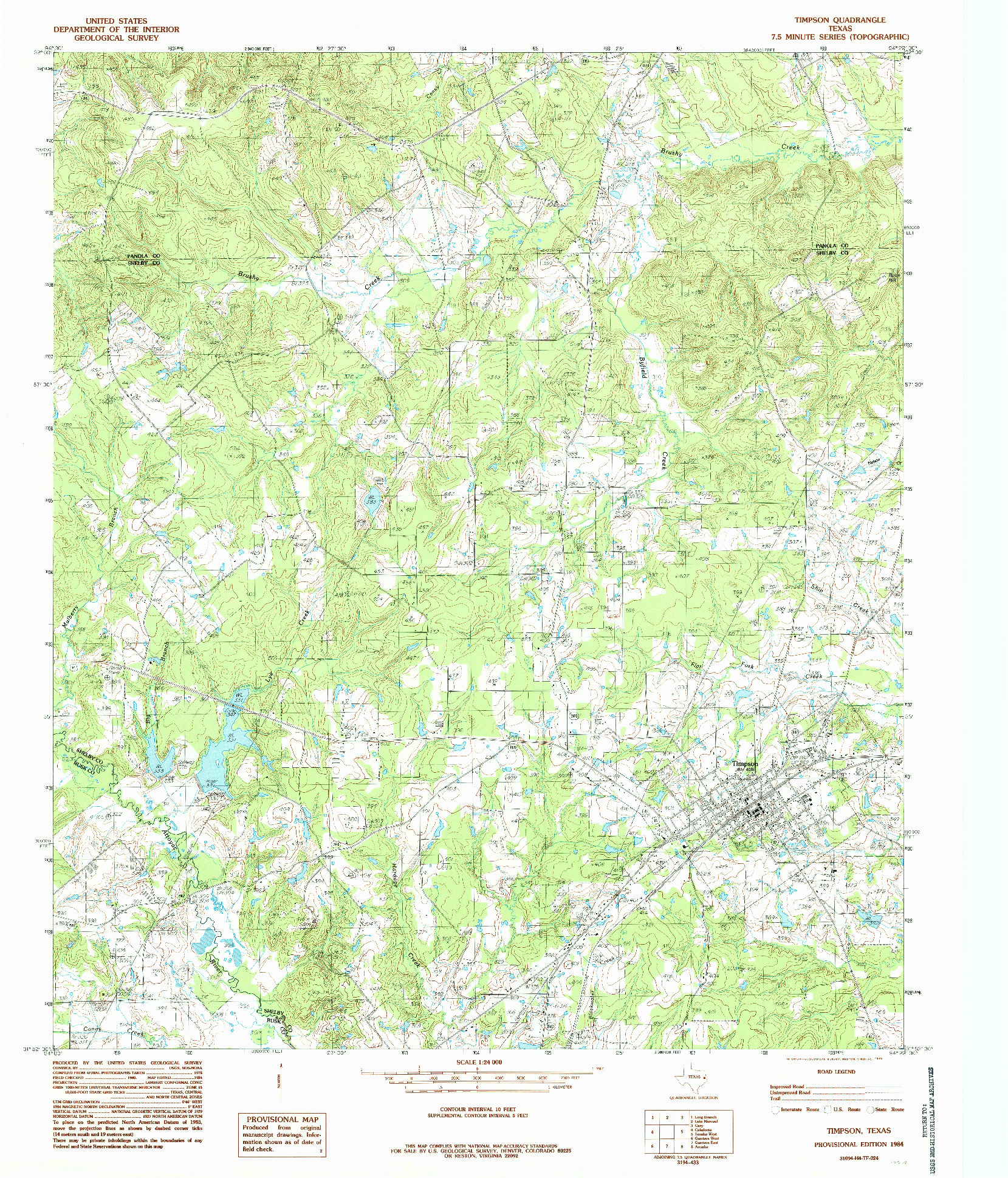 USGS 1:24000-SCALE QUADRANGLE FOR TIMPSON, TX 1984