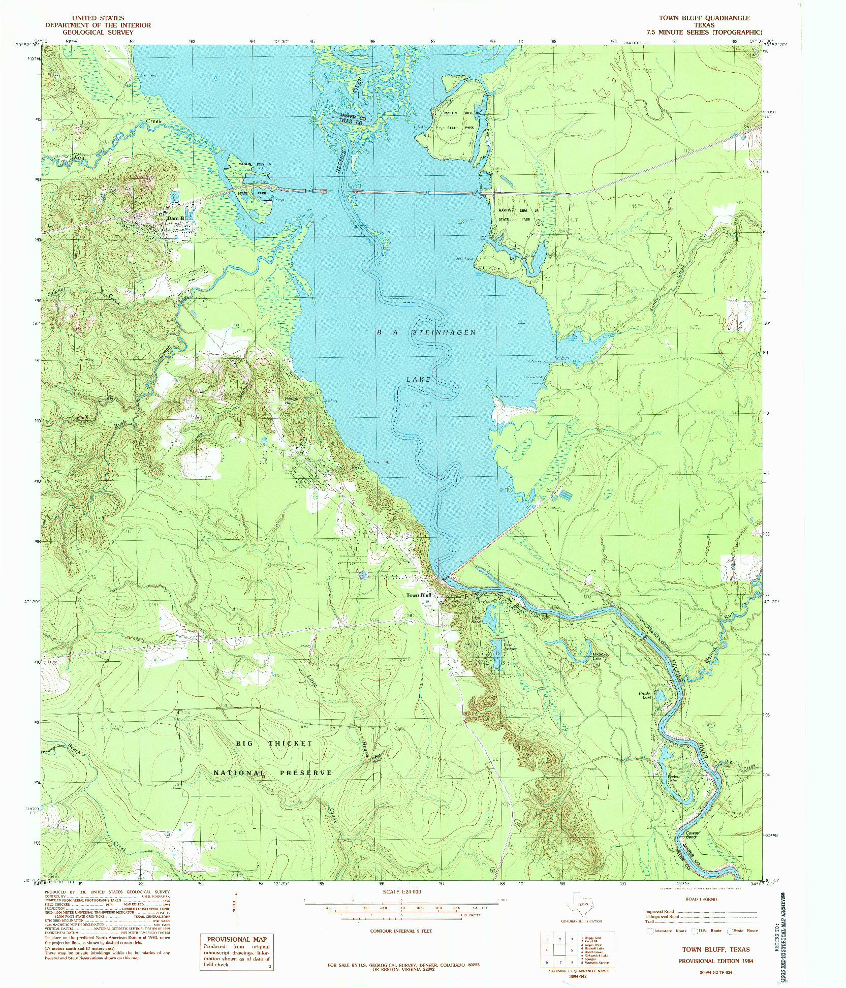 USGS 1:24000-SCALE QUADRANGLE FOR TOWN BLUFF, TX 1984