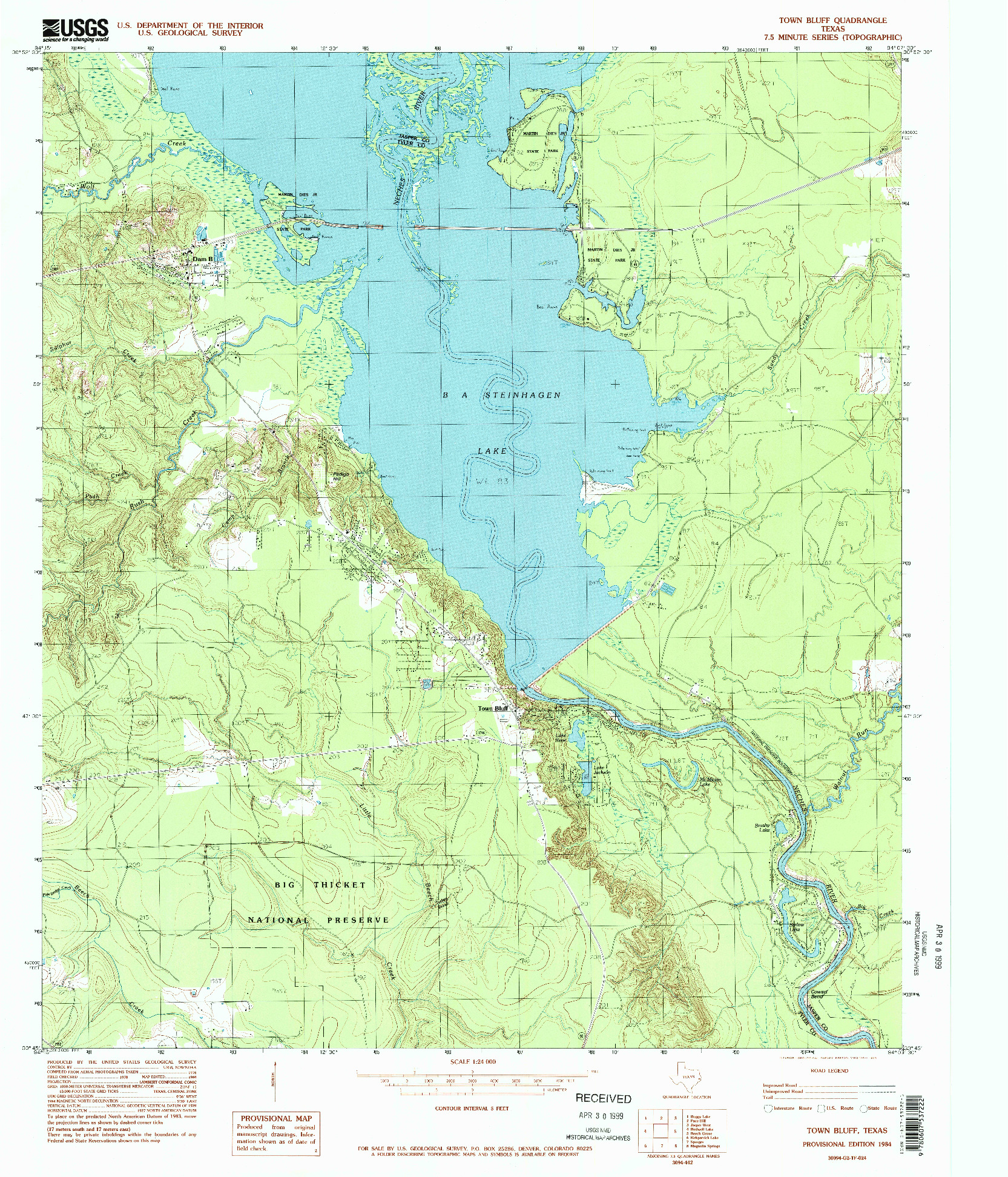 USGS 1:24000-SCALE QUADRANGLE FOR TOWN BLUFF, TX 1984