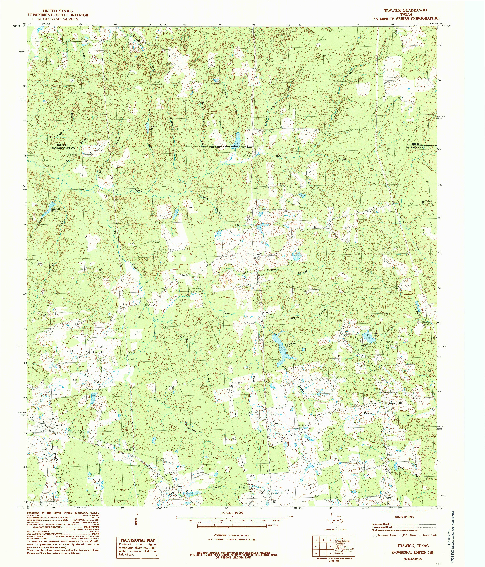 USGS 1:24000-SCALE QUADRANGLE FOR TRAWICK, TX 1984