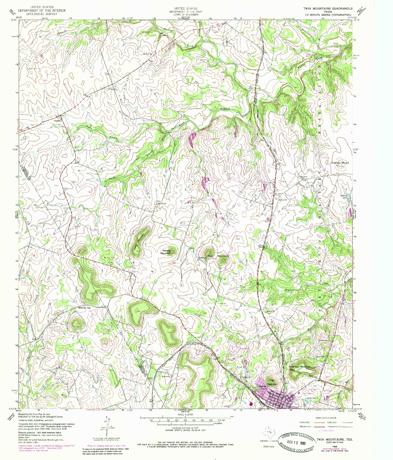 USGS 1:24000-SCALE QUADRANGLE FOR TWIN MOUNTAINS, TX 1958