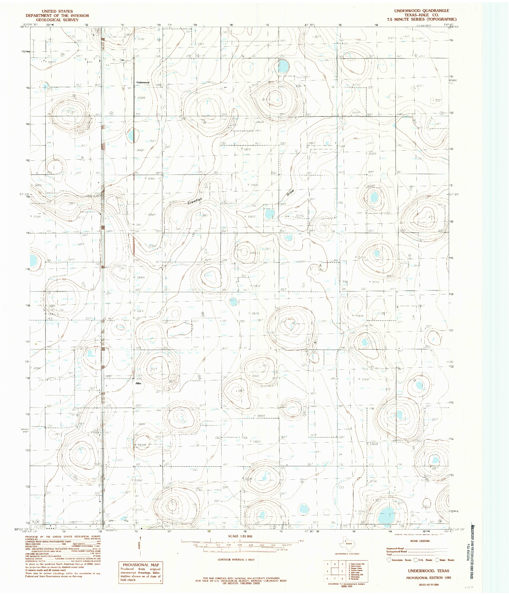 USGS 1:24000-SCALE QUADRANGLE FOR UNDERWOOD, TX 1985