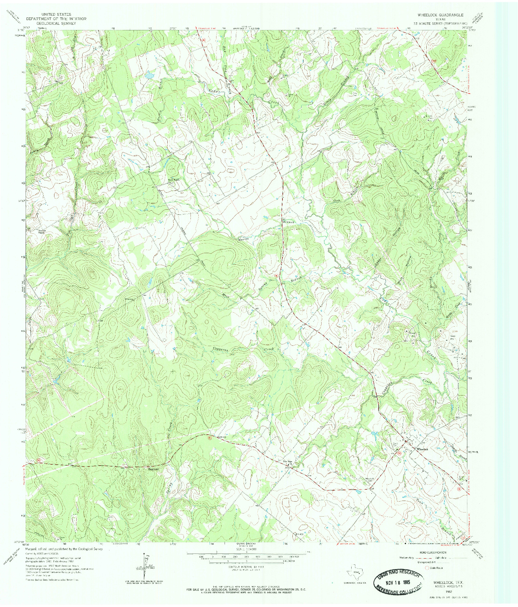 USGS 1:24000-SCALE QUADRANGLE FOR WHEELOCK, TX 1962
