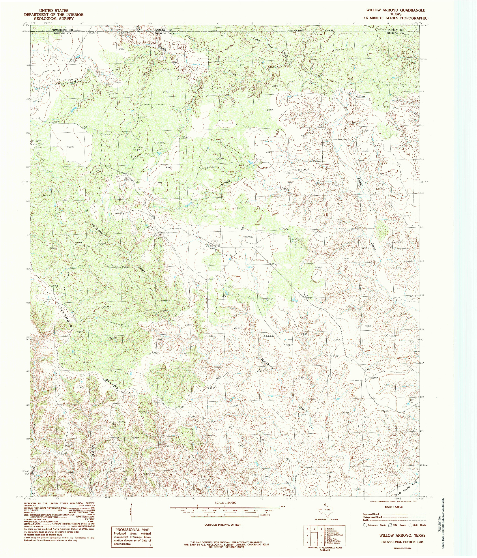 USGS 1:24000-SCALE QUADRANGLE FOR WILLOW ARROYO, TX 1985